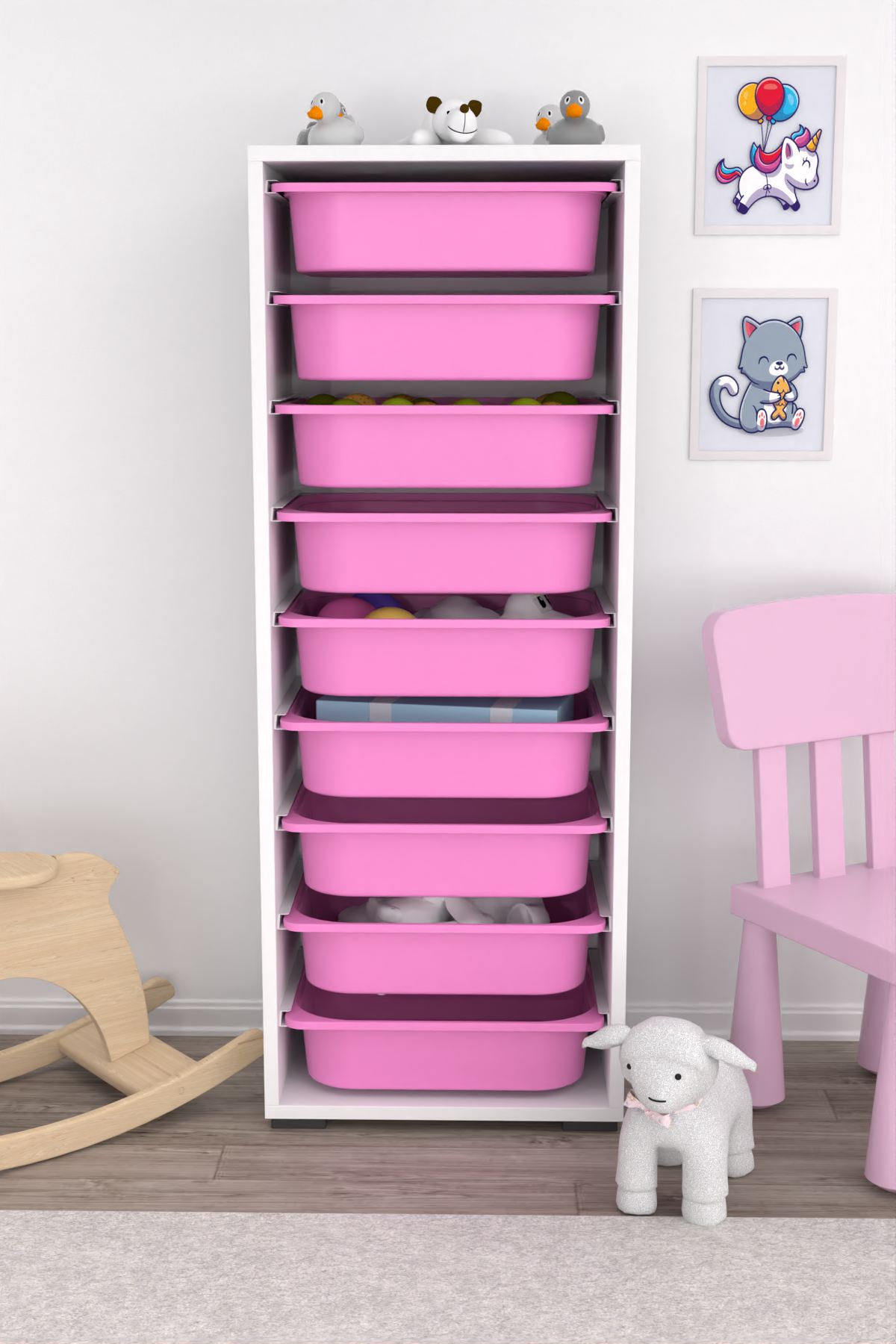 Armário Multiuso – 45,5cm x 122cm x 30cm – Branco e Rosa – MDF com melamina