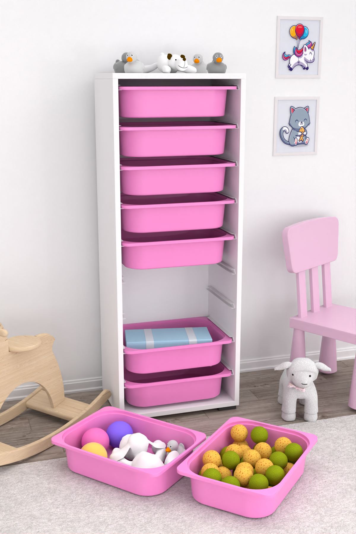 Armário Multiuso – 45,5cm x 122cm x 30cm – Branco e Rosa – MDF com melamina