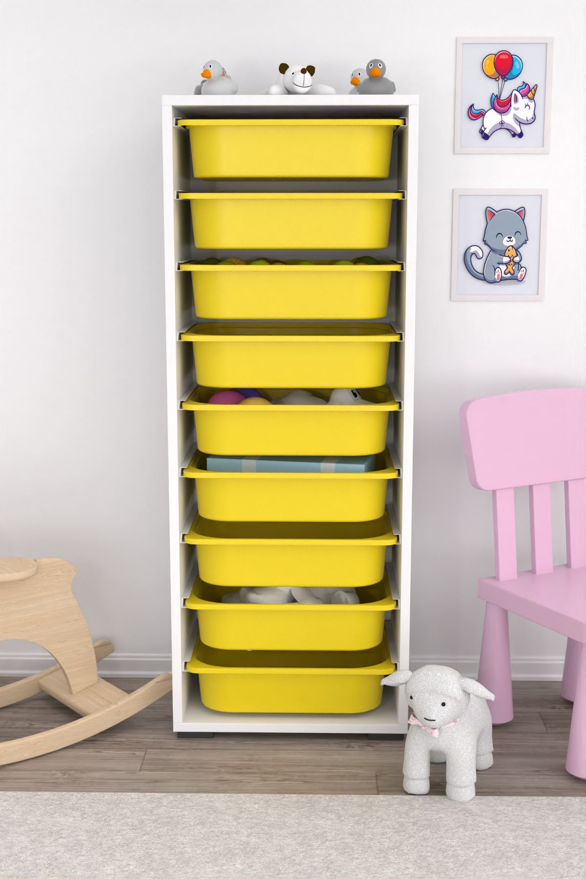 Armário Multiuso – 45,5 cm x 122 cm x 30 cm – Branco e Amarelo – MDF