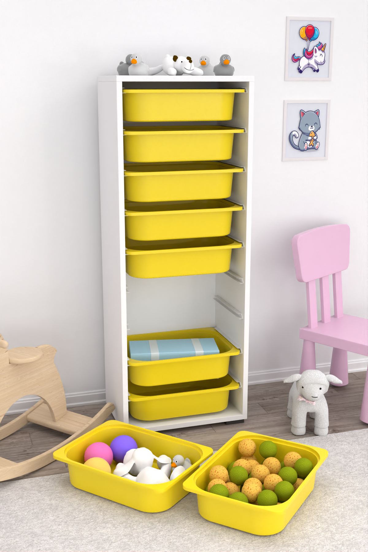 Armário Multiuso – 45,5 cm x 122 cm x 30 cm – Branco e Amarelo – MDF