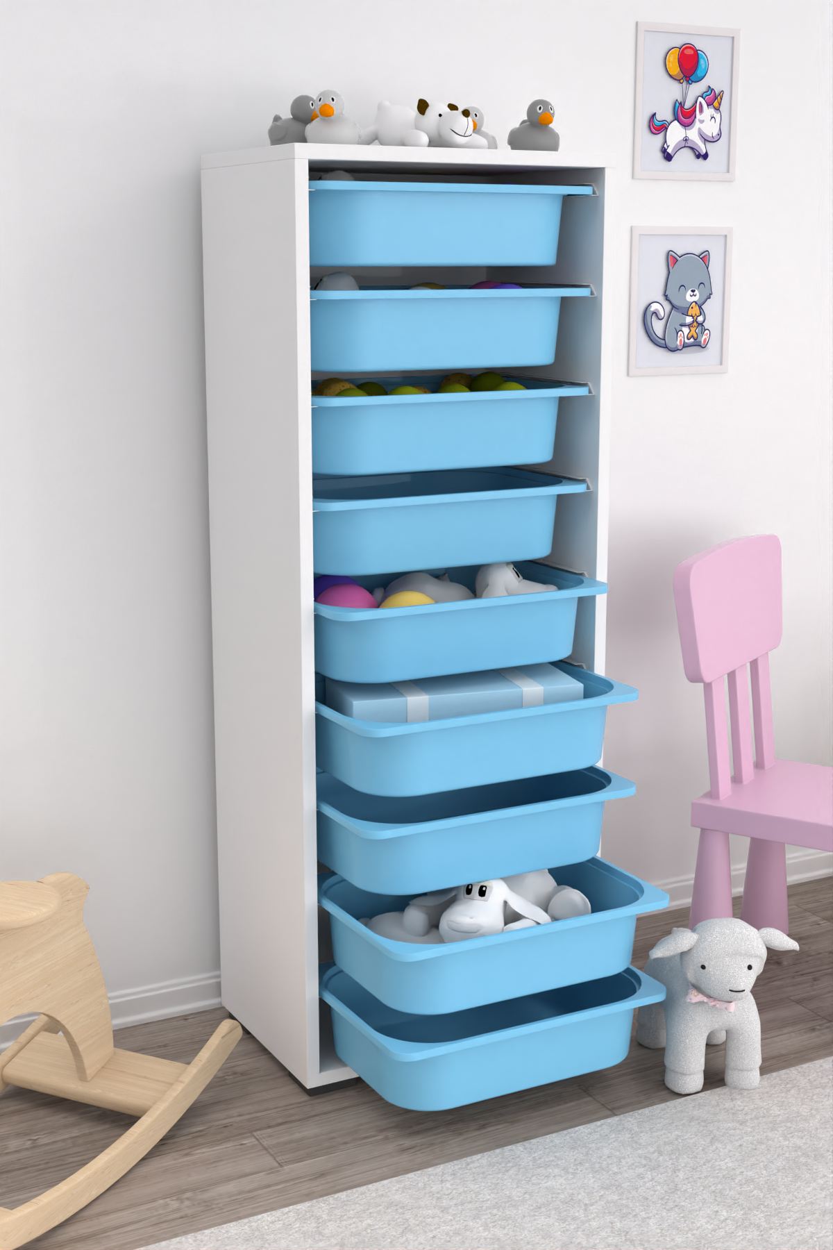 Armário Multiuso – 45,5 cm x 122 cm x 30 cm – Branco e Azul – MDF