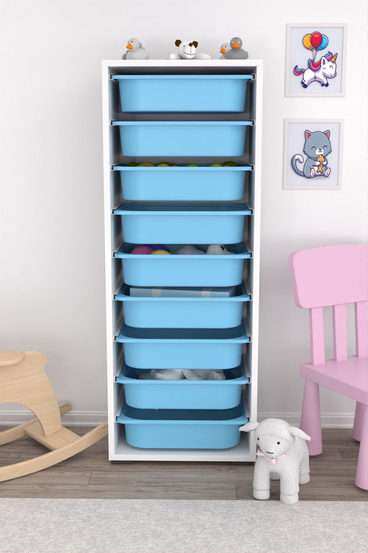 Armário Multiuso – 45,5 cm x 122 cm x 30 cm – Branco e Azul – MDF