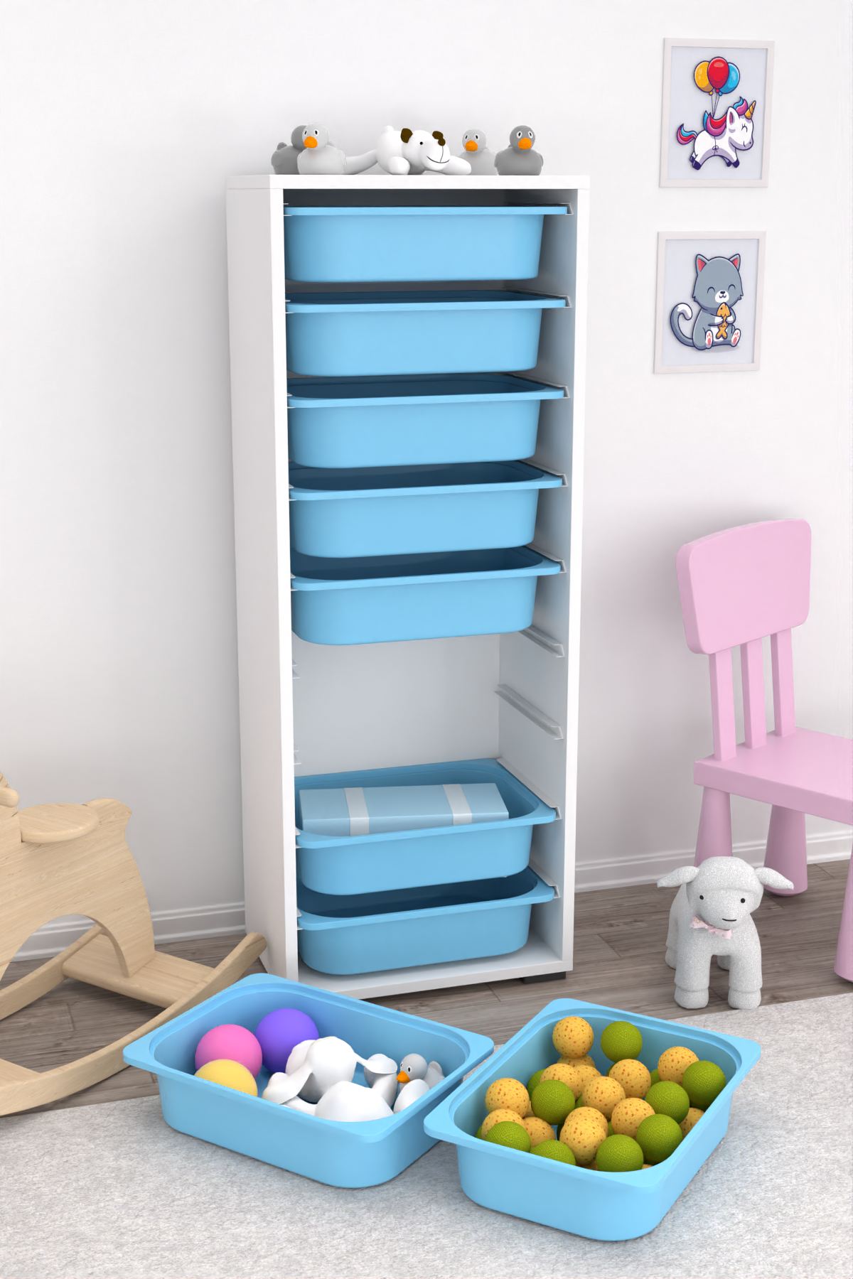 Armário Multiuso – 45,5 cm x 122 cm x 30 cm – Branco e Azul – MDF