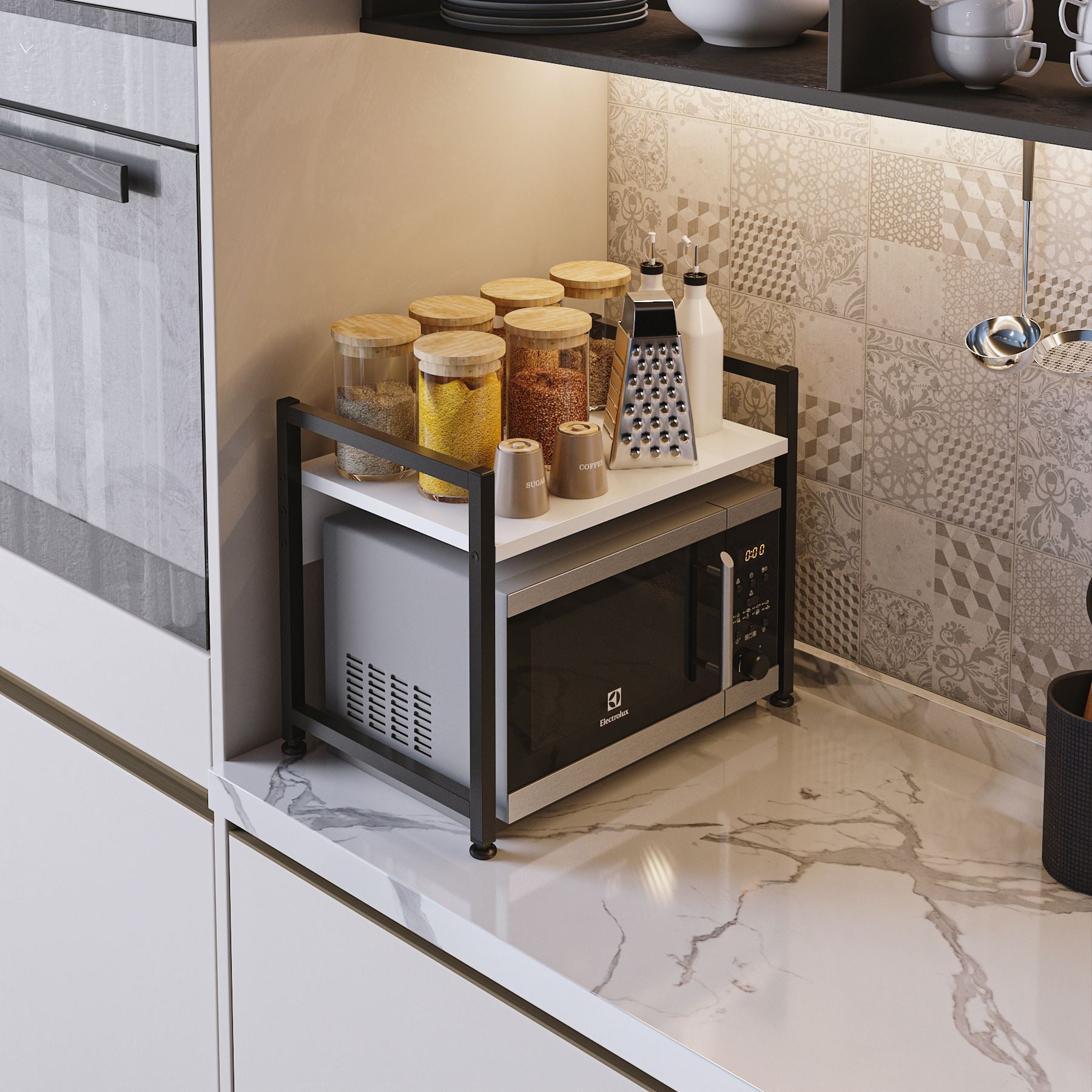 Prateleira de cozinha – 53cm x 41cm x 35cm – Branco e Preto – MDF