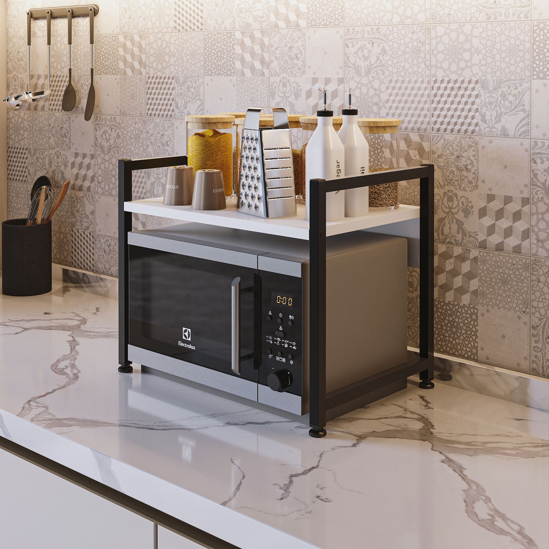 Prateleira de cozinha – 53cm x 41cm x 35cm – Branco e Preto – MDF