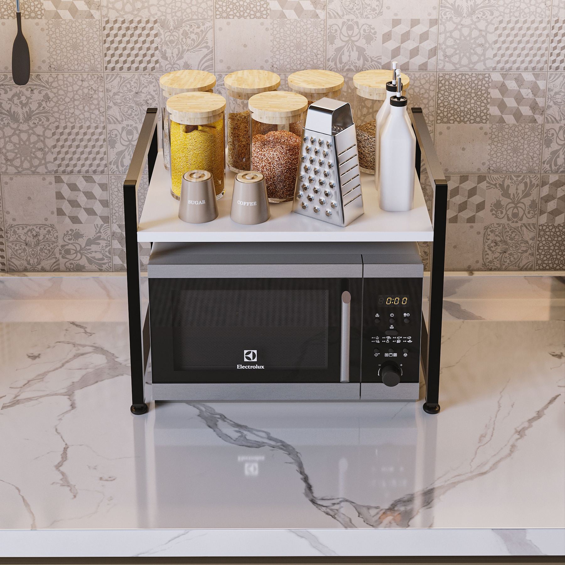 Prateleira de cozinha – 53cm x 41cm x 35cm – Branco e Preto – MDF