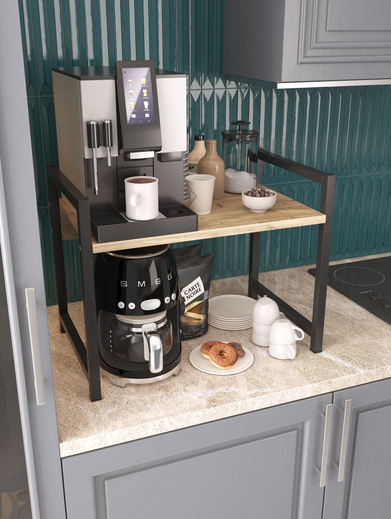 Prateleira de Cozinha Atlantic Pine com Pernas Metálicas - 53x41x35cm - Melamina 18mm