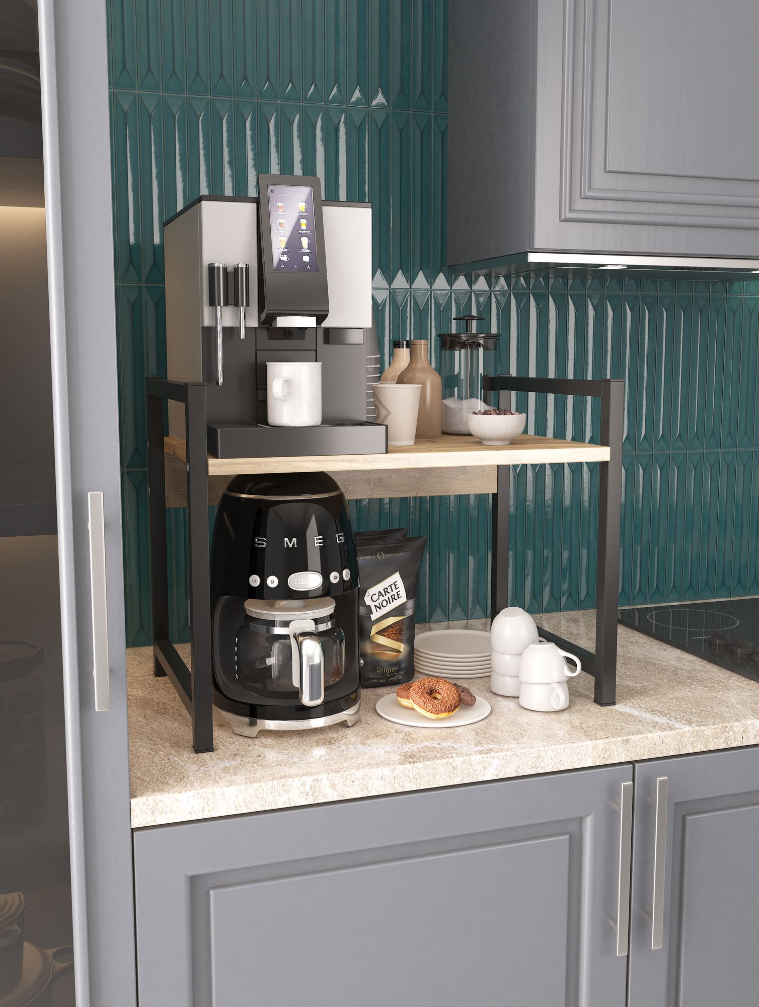 Prateleira de Cozinha Atlantic Pine com Pernas Metálicas - 53x41x35cm - Melamina 18mm