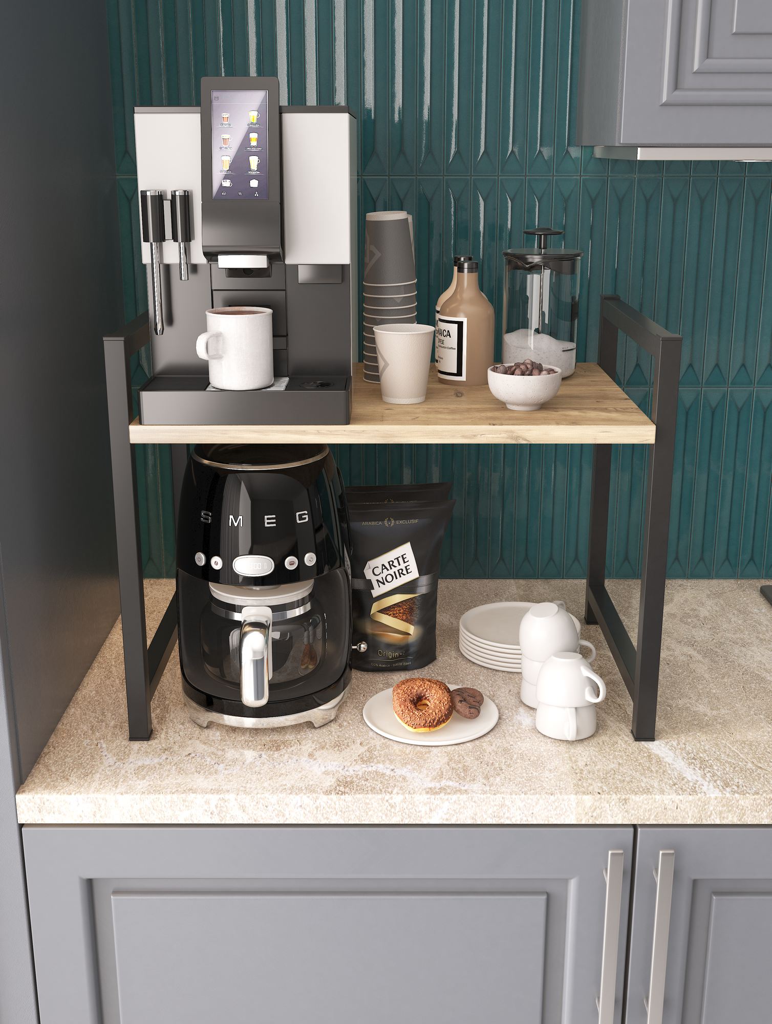 Prateleira de Cozinha Atlantic Pine com Pernas Metálicas - 53x41x35cm - Melamina 18mm