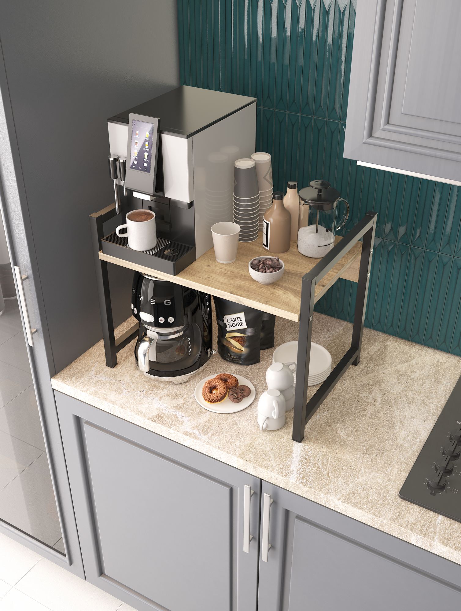 Prateleira de Cozinha Atlantic Pine com Pernas Metálicas - 53x41x35cm - Melamina 18mm