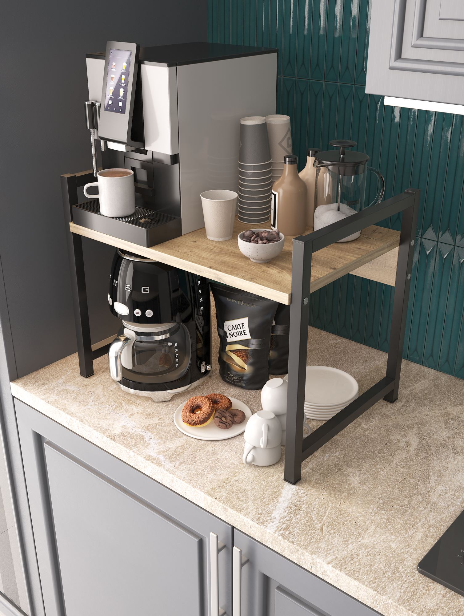 Prateleira de Cozinha Atlantic Pine com Pernas Metálicas - 53x41x35cm - Melamina 18mm