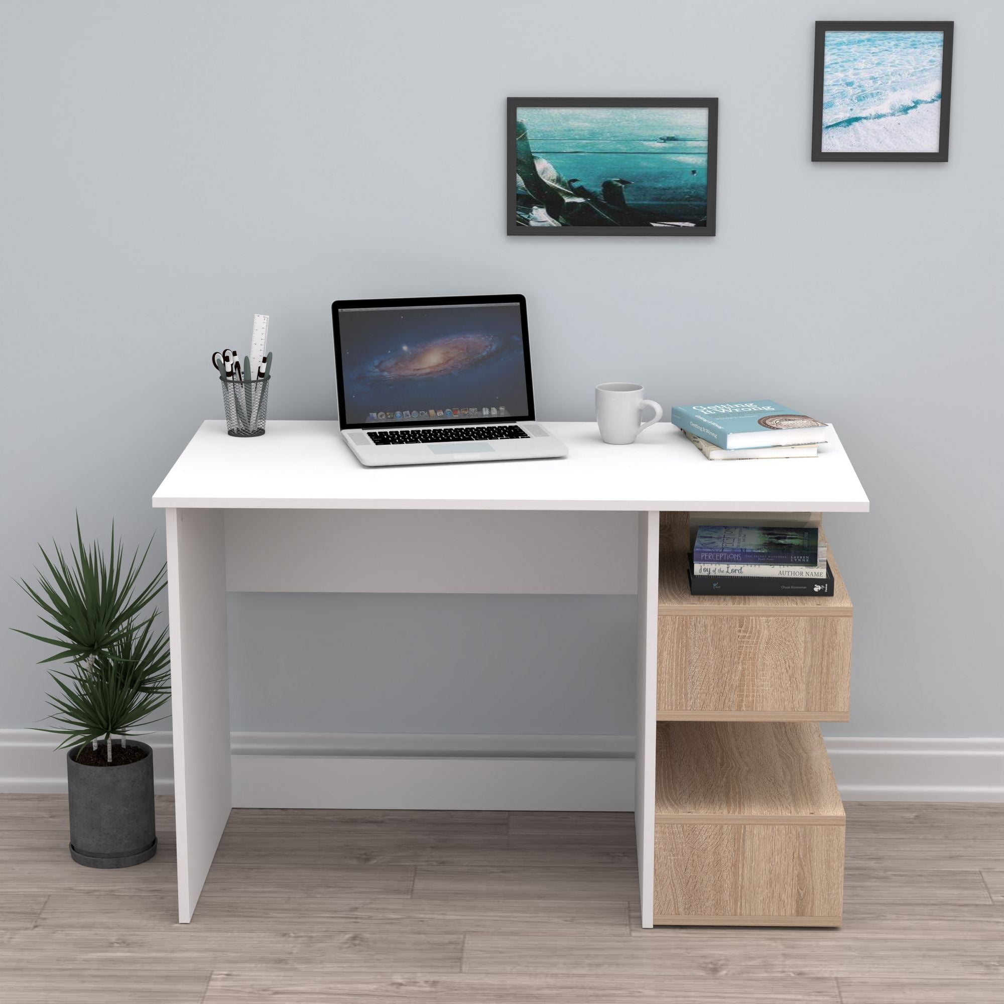 Secretária de Estudo – 115cm x 74,5cm x 60cm – Branco e Sonomo – MDF