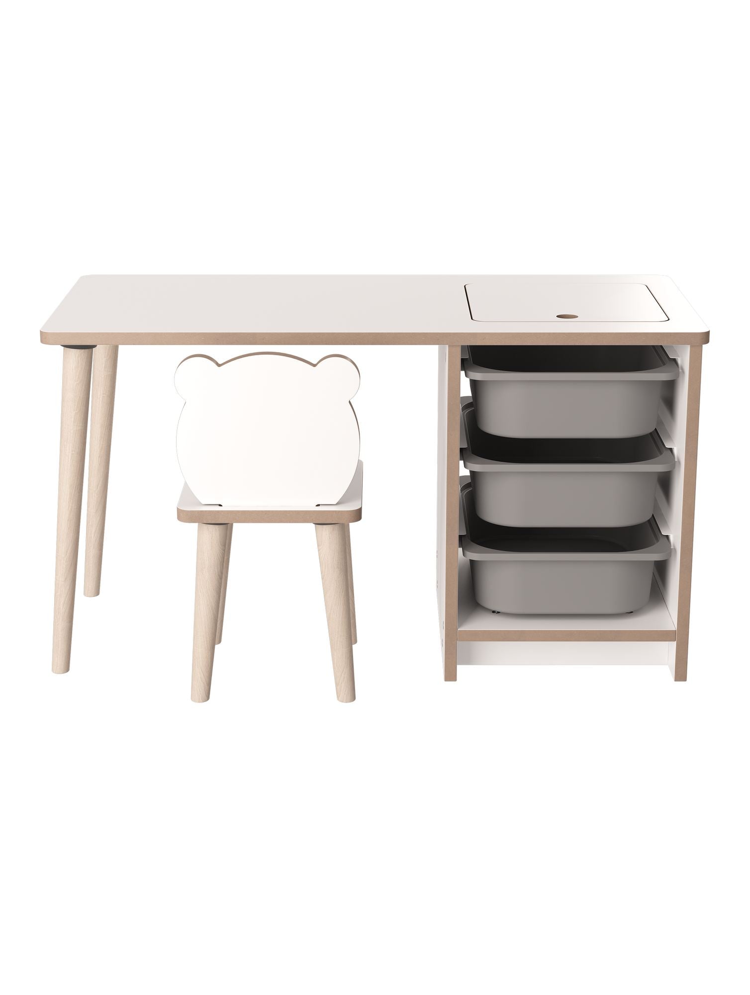 Secretária de Estudo – 90 cm x 50 cm x 42 cm – Branco e Cinza – Painel de partículas e Madeira