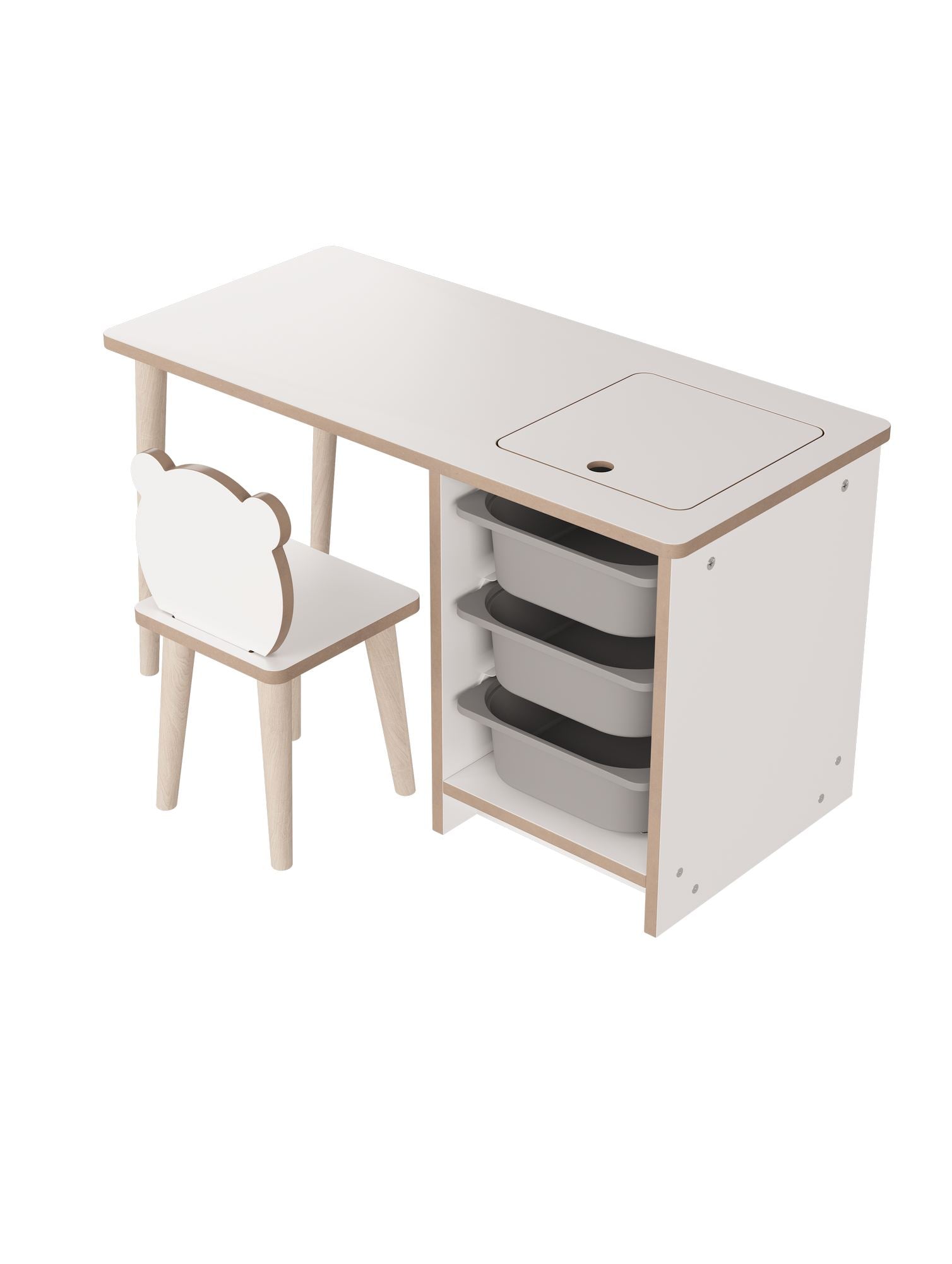 Secretária de Estudo – 90 cm x 50 cm x 42 cm – Branco e Cinza – Painel de partículas e Madeira