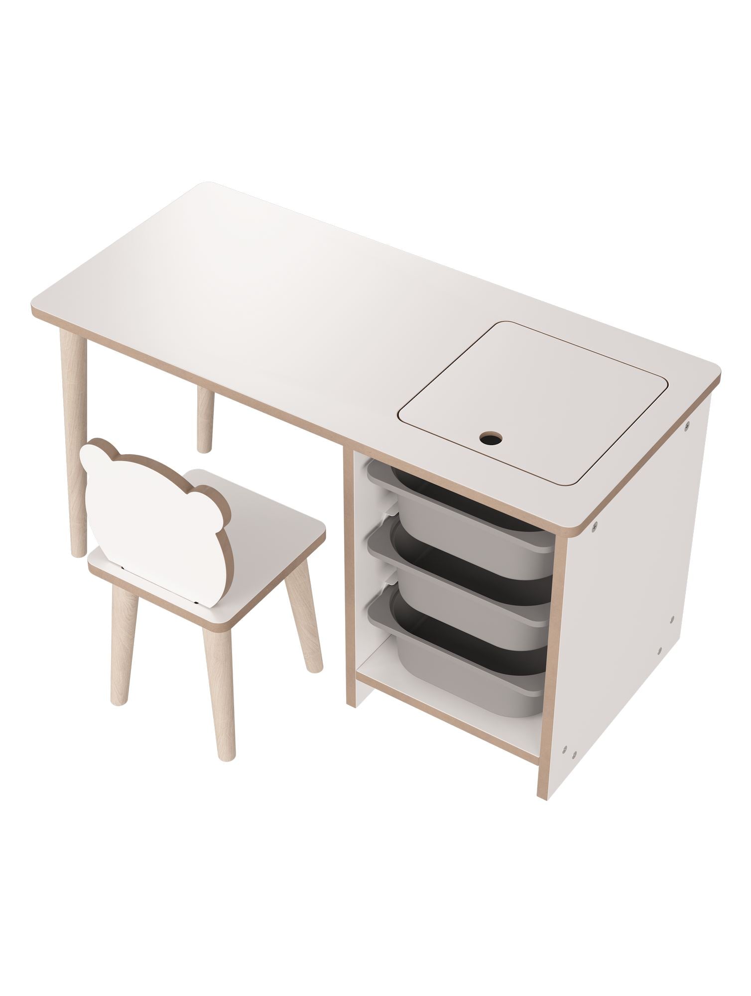 Secretária de Estudo – 90 cm x 50 cm x 42 cm – Branco e Cinza – Painel de partículas e Madeira