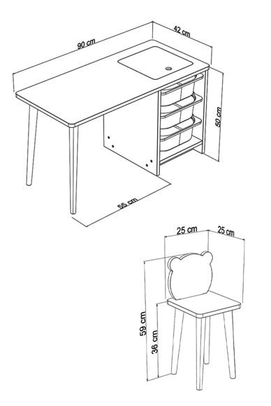 Secretária de Estudo – 90 cm x 50 cm x 42 cm – Branco e Cinza – Painel de partículas e Madeira