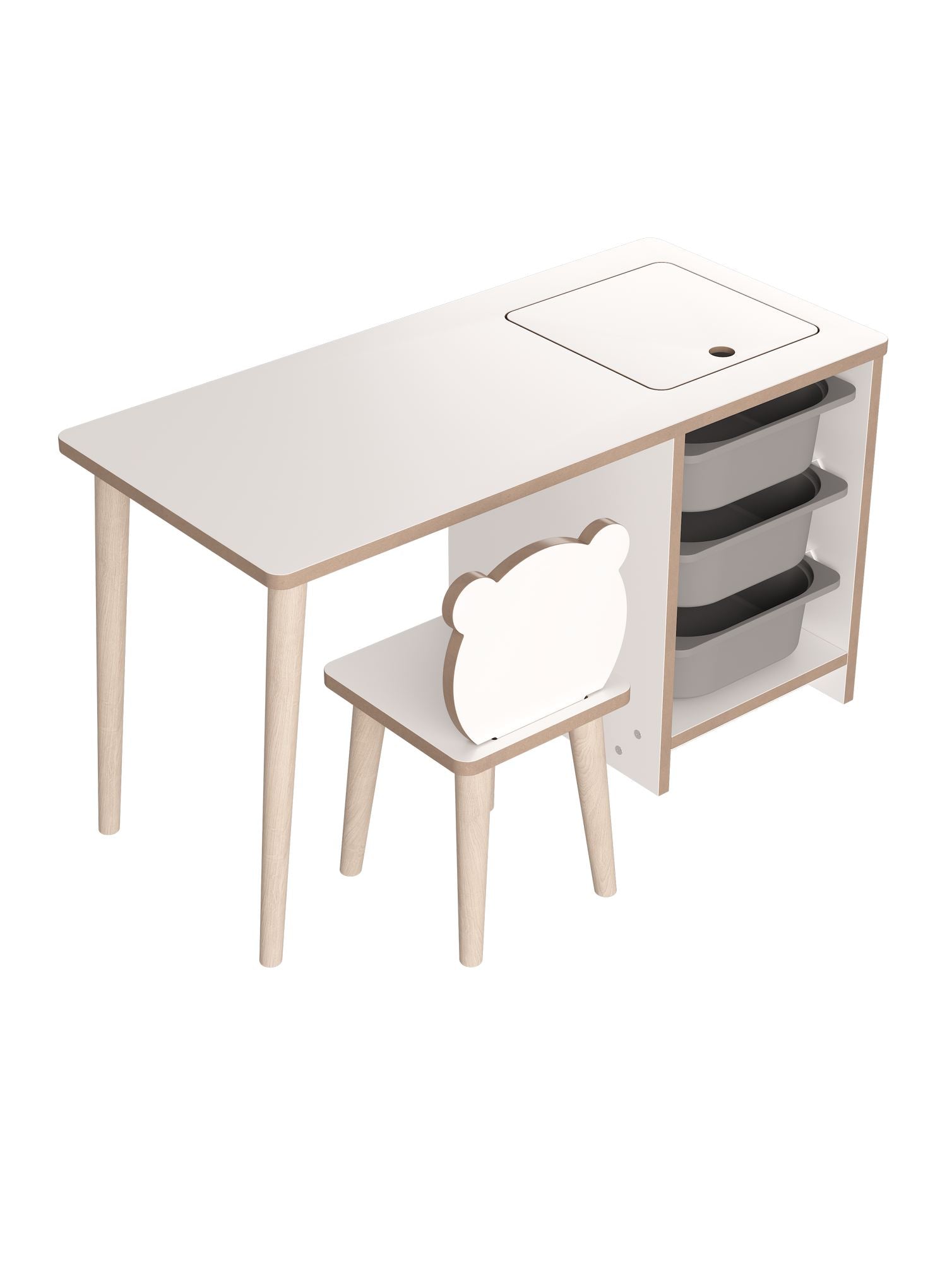 Secretária de Estudo – 90 cm x 50 cm x 42 cm – Branco e Cinza – Painel de partículas e Madeira