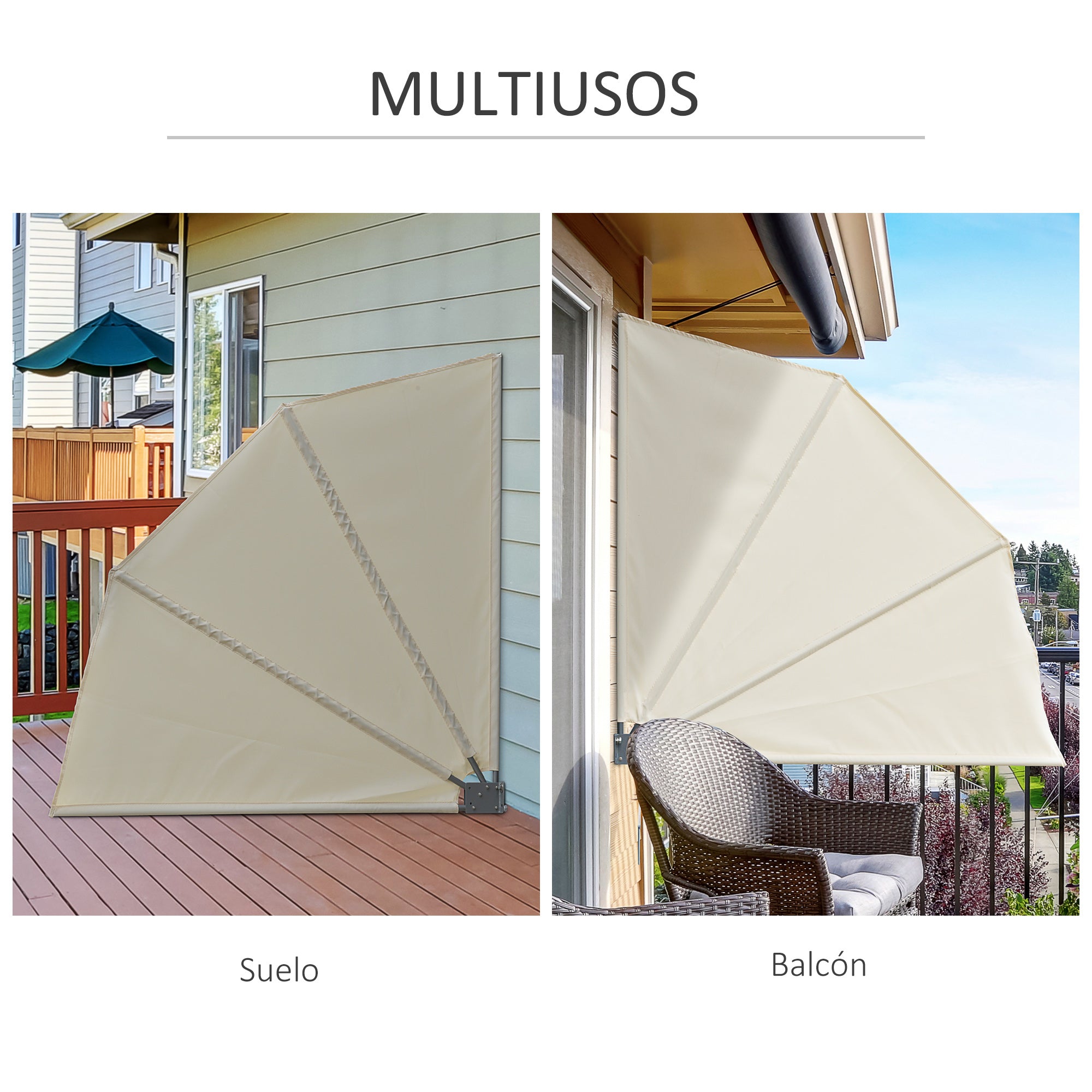 Toldo Lateral em Formato de Leque 120x120cm - Cor Bege