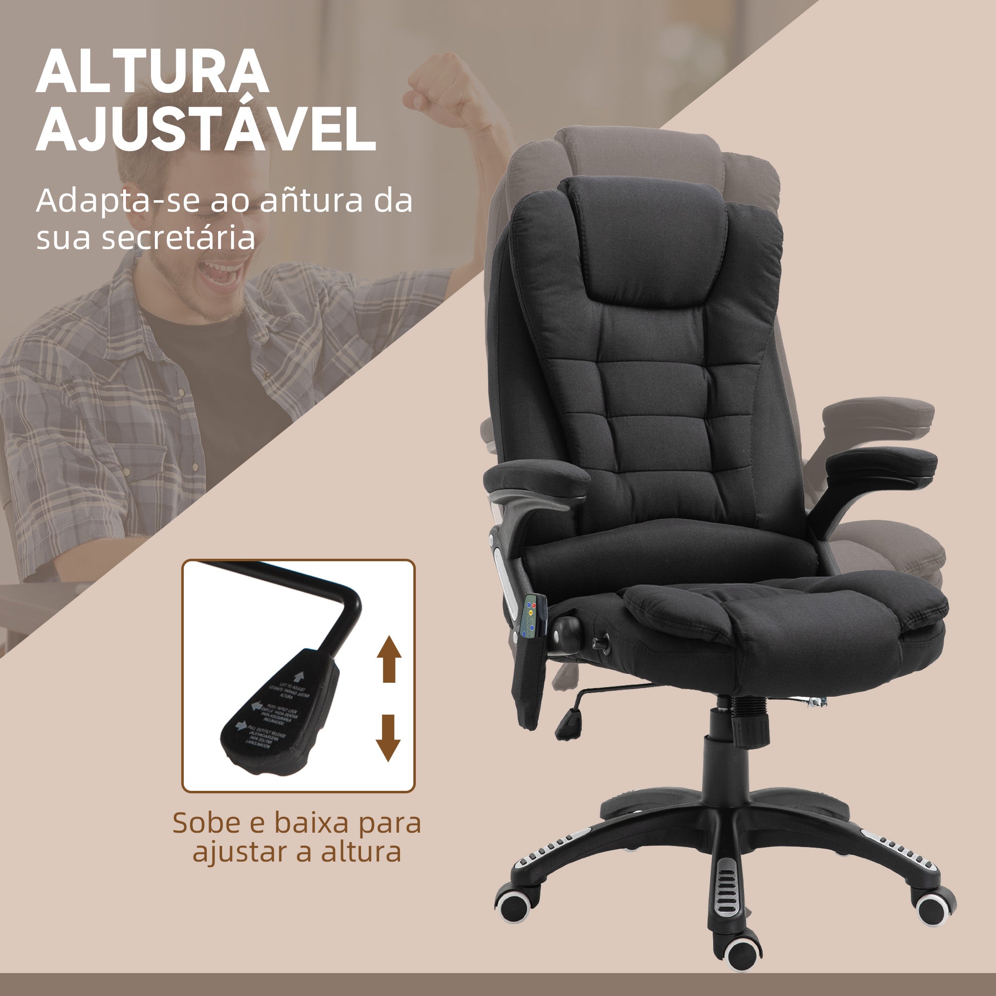 Cadeira de Massagem Ergonómica – 68x72x110-120 cm – Preto – Linho, espuma, PU e nylon