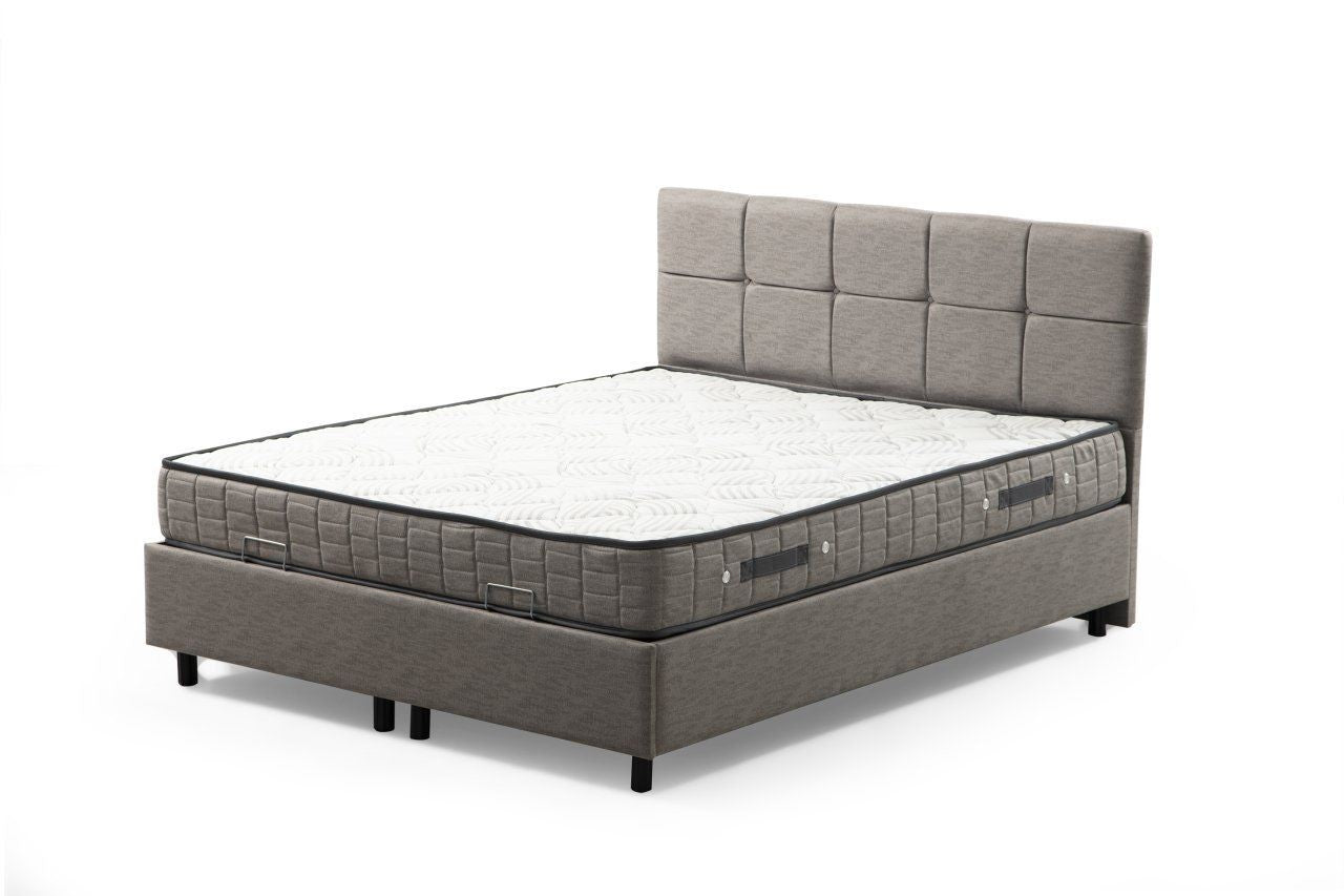 Base e cabeceira de cama de solteiro – 120 cm x 110 cm x 200 cm – Cinza claro – Painel de partículas revestido a melamina