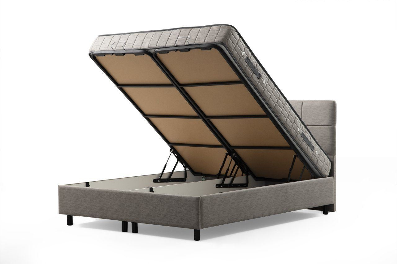 Base e cabeceira de cama de solteiro – 120 cm x 110 cm x 200 cm – Cinza claro – Painel de partículas revestido a melamina