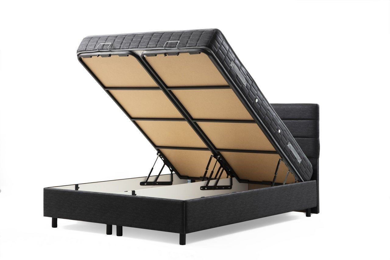Base e Cabeceira de Cama de Solteiro – 120x200 cm – Antracite – Painel de Partículas Revestido a Melamina