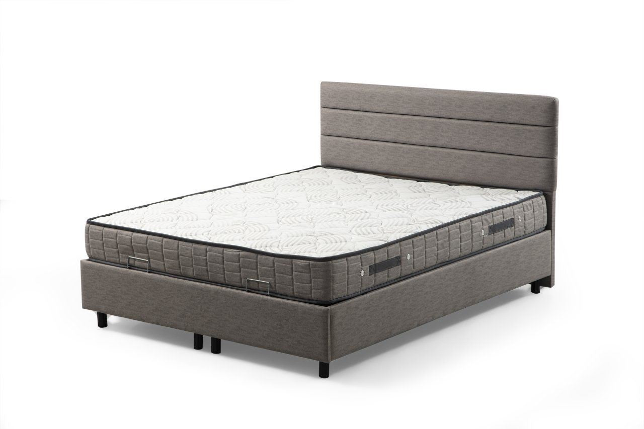 Base e cabeceira de cama de solteiro – 120 cm x 200 cm – Cinzento claro – Painel de partículas revestido a melamina