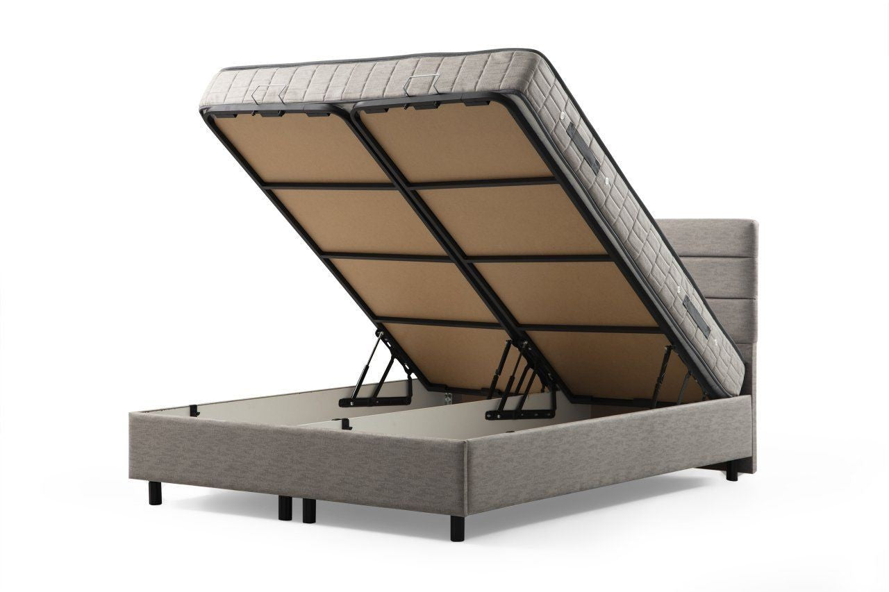Base e cabeceira de cama de solteiro – 120 cm x 200 cm – Cinzento claro – Painel de partículas revestido a melamina