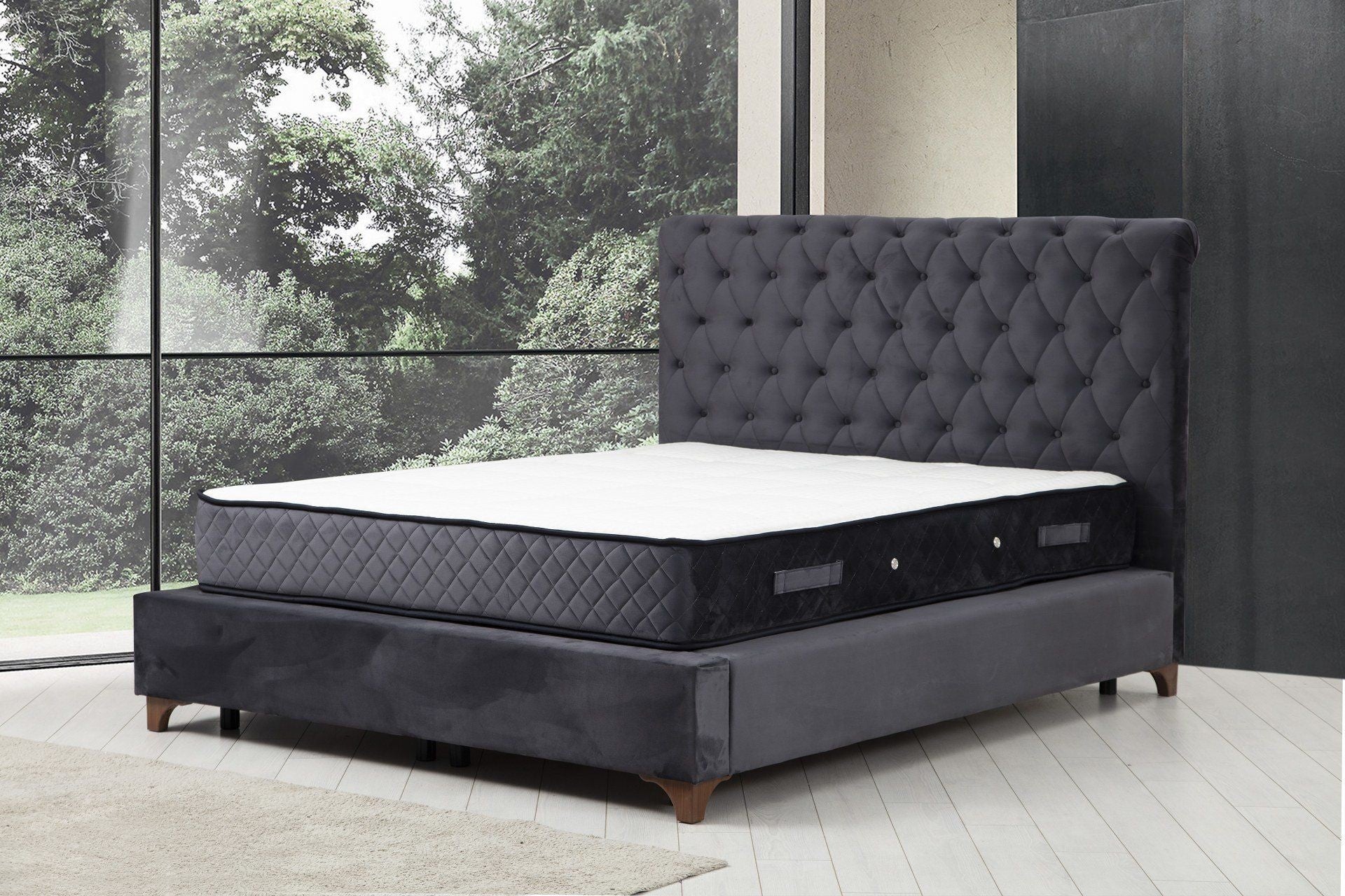 Colchão de casal, base e cabeceira-Deluxe-Antracite