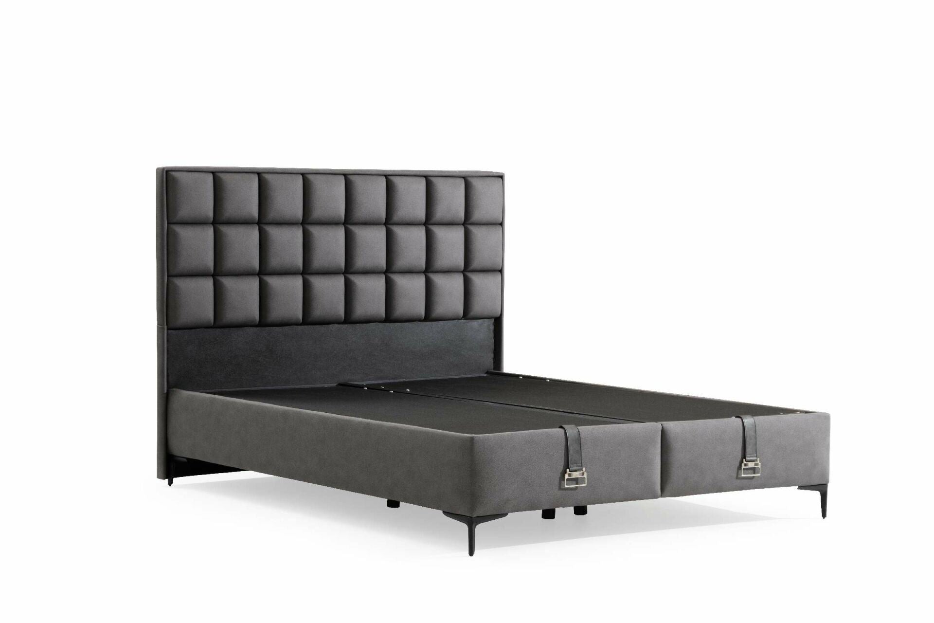 Base e Cabeceira de Cama de Solteiro – 100x200 cm – Cinza – MDF com revestimento de melamina e tecido nubuck