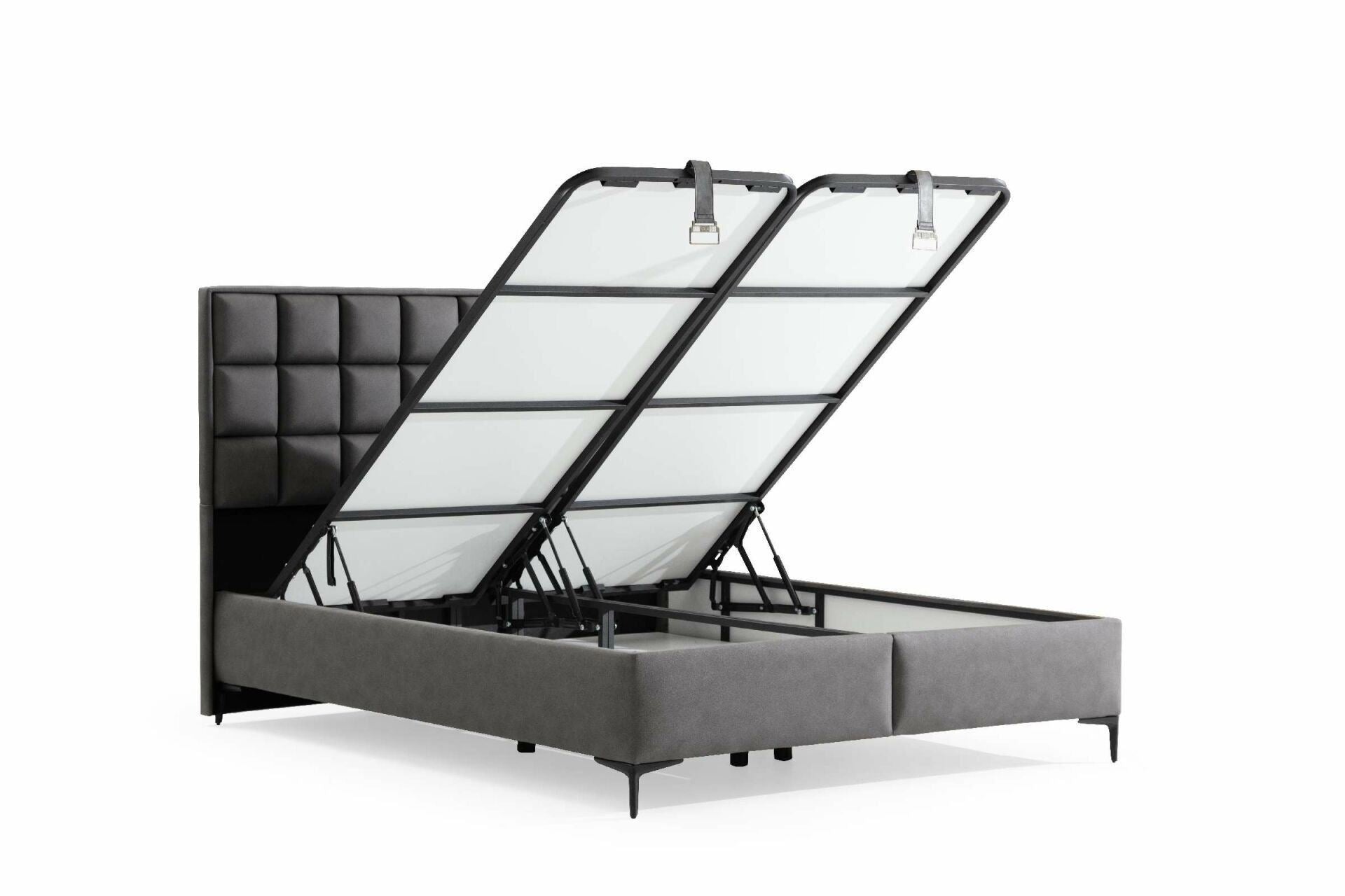 Base e Cabeceira de Cama de Solteiro – 100x200 cm – Cinza – MDF com revestimento de melamina e tecido nubuck