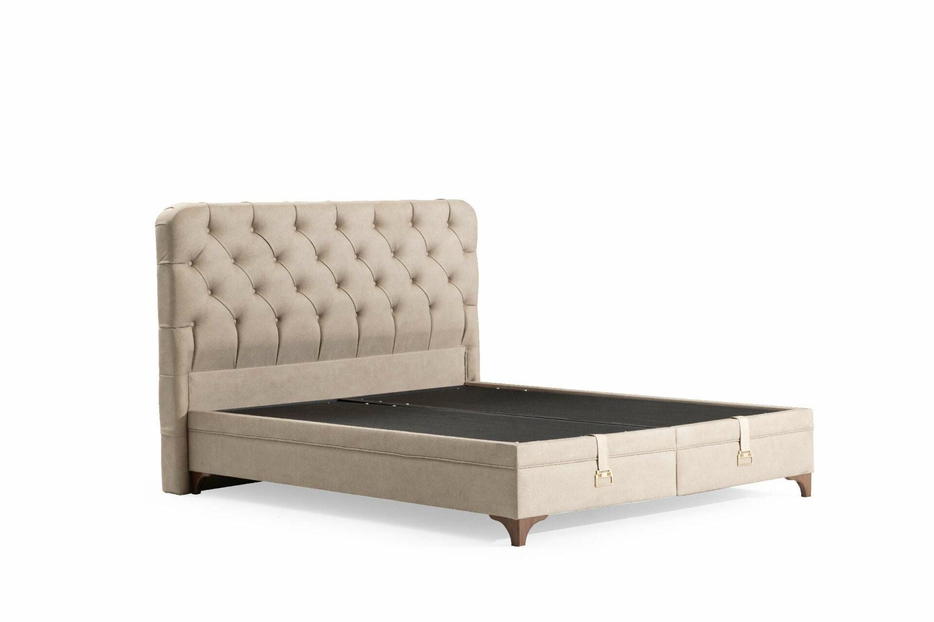 Base de Cama de Solteiro e Cabeceira – 100 cm x 190 cm – Bege – MDF e Poliester