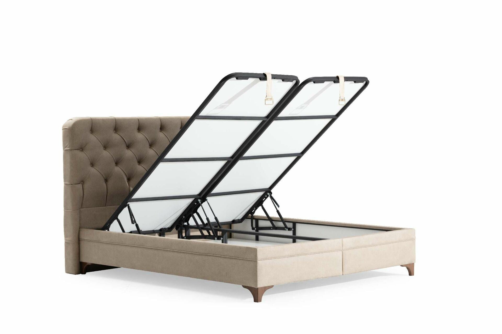 Base de Cama de Solteiro e Cabeceira – 100 cm x 190 cm – Bege – MDF e Poliester