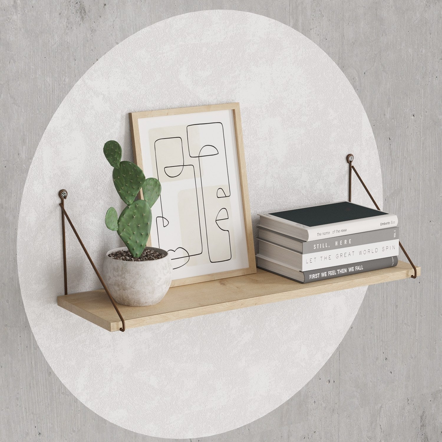 Prateleira de parede elegante, cor carvalho, 72 x 20 x 20 cm | Painel de partículas 100% revestido de melamina, suporte de metal | Montado, perfeito para decoração escolar e residencial