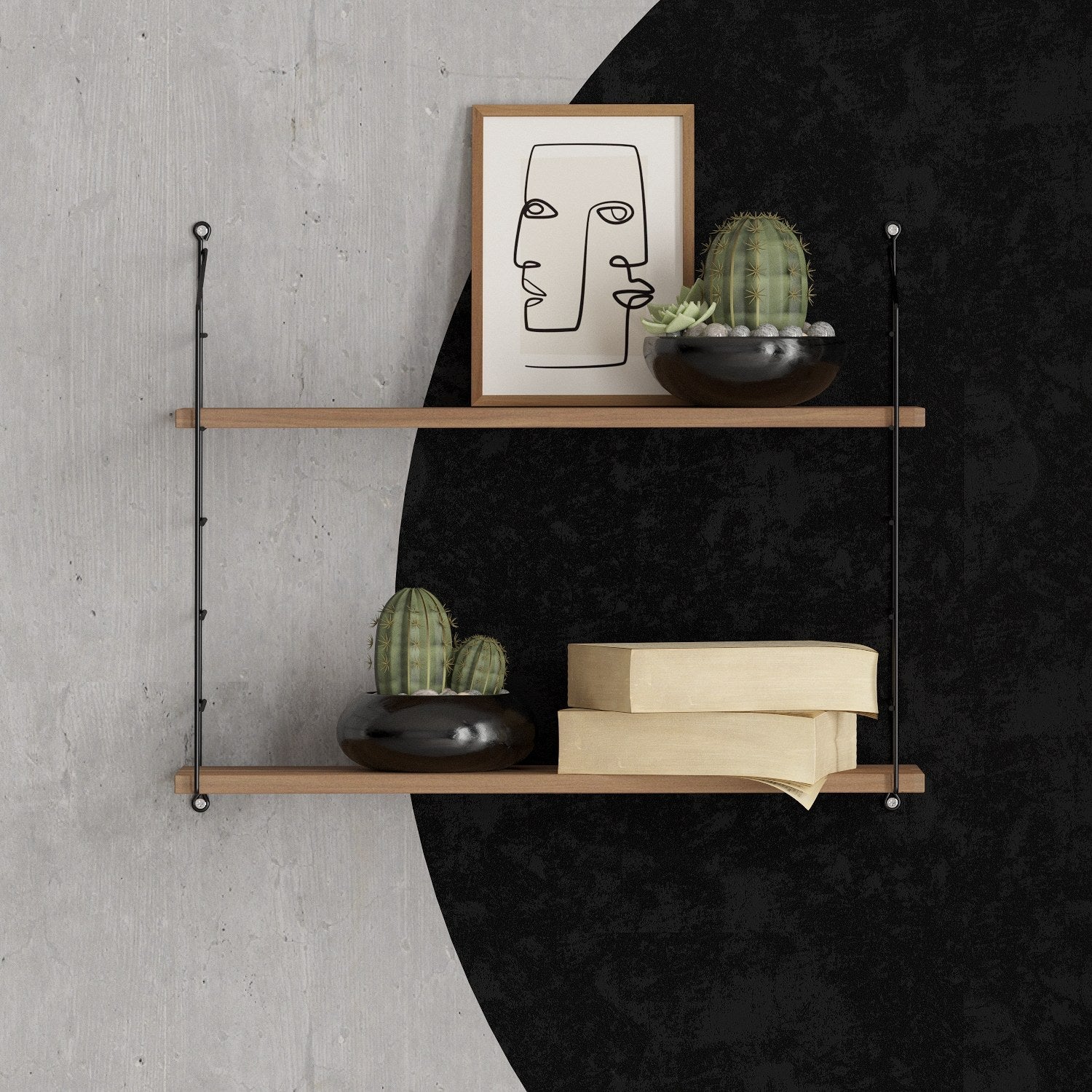 Prateleira de parede moderna, cor nogueira, 72 x 58 x 20 cm | Painel de partículas 100% revestido de melamina, suporte de metal, 18 mm de espessura | Ideal para espaços industriais e escolares