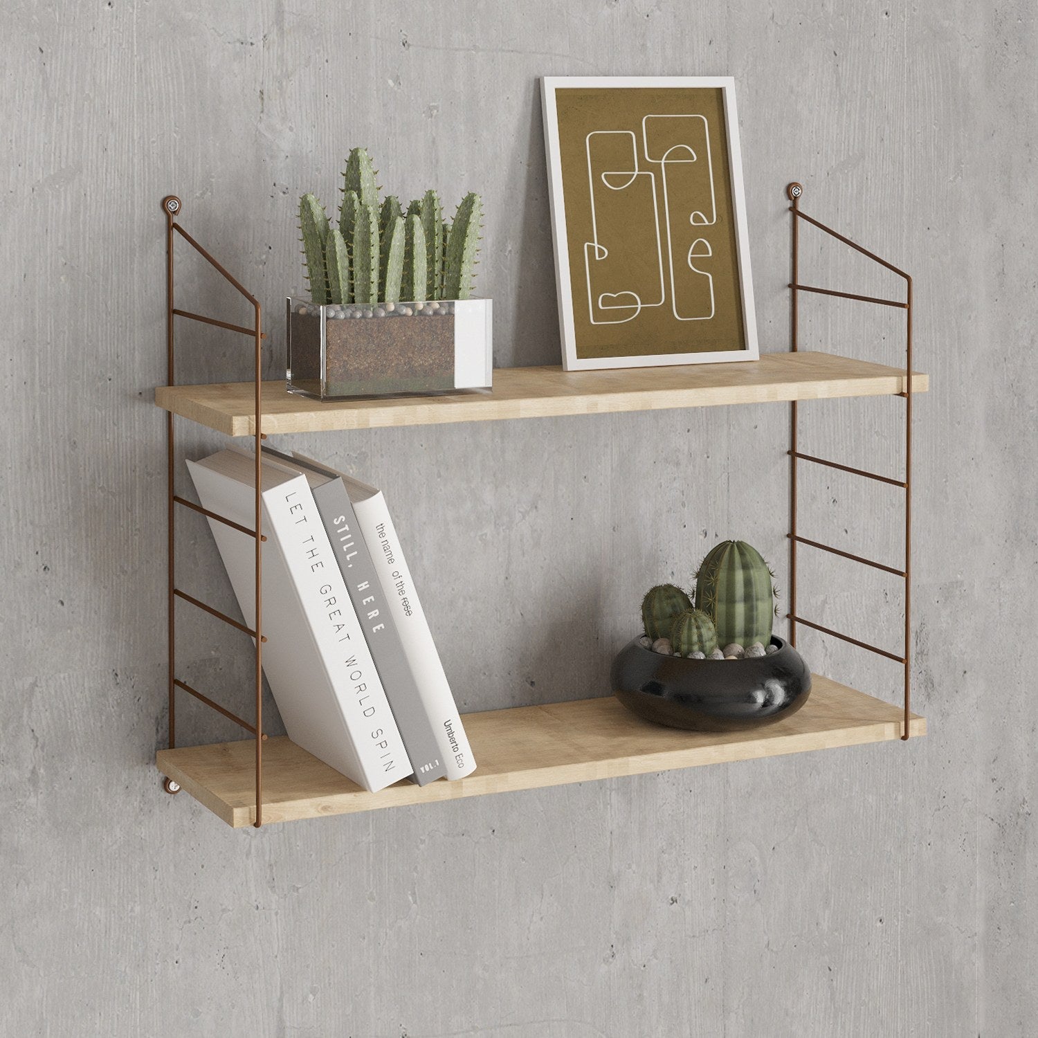 Prateleira de parede moderna, cor carvalho, 72 x 58 x 20 cm | Painel de partículas 100% revestido de melamina, suporte de metal, 18 mm de espessura | Ideal para espaços industriais e escolares