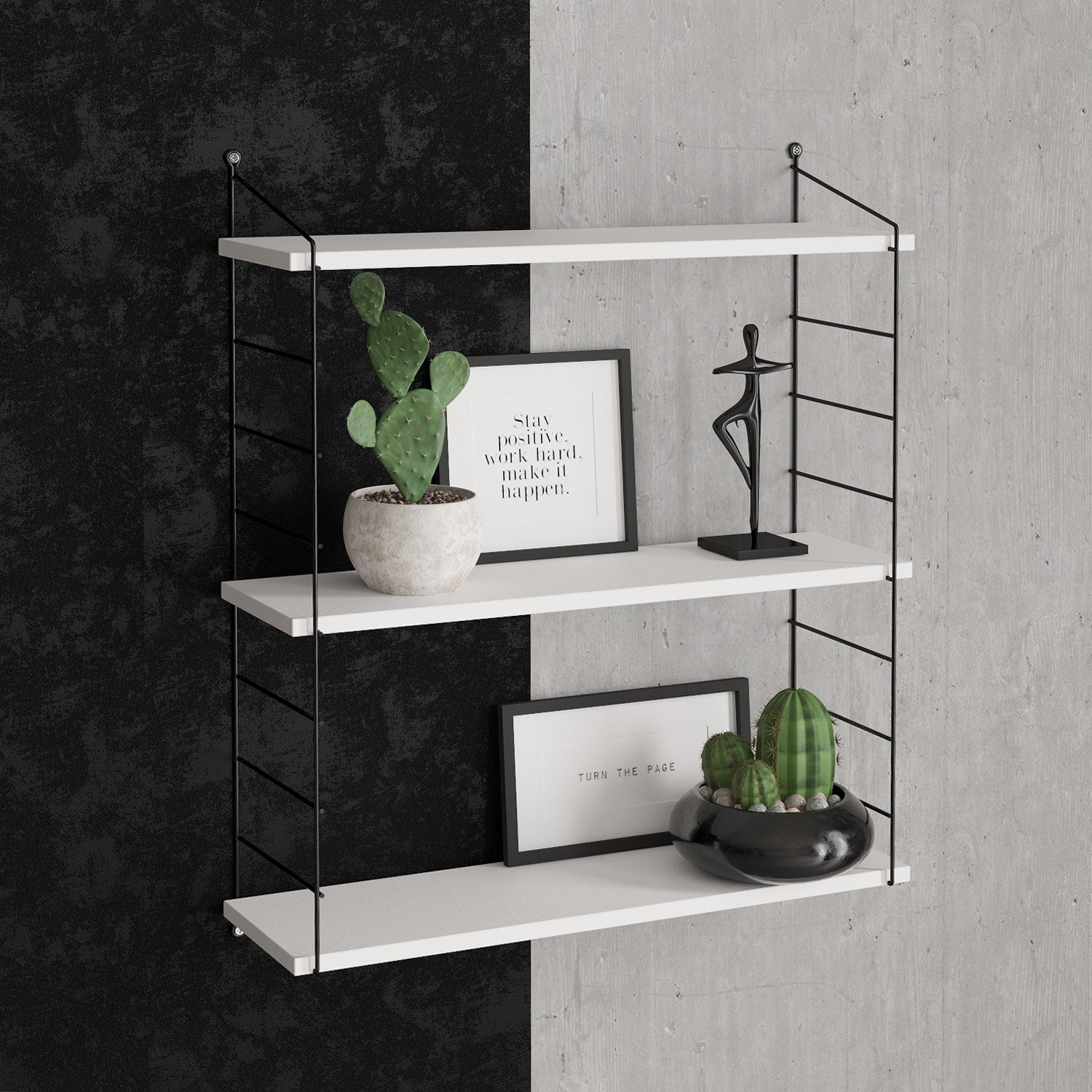 Prateleira de parede moderna, branca, 72 x 85 x 20 cm | Painel de partículas 100% revestido em melamina, suporte de metal, montada | Armazenamento elegante para casa e escola