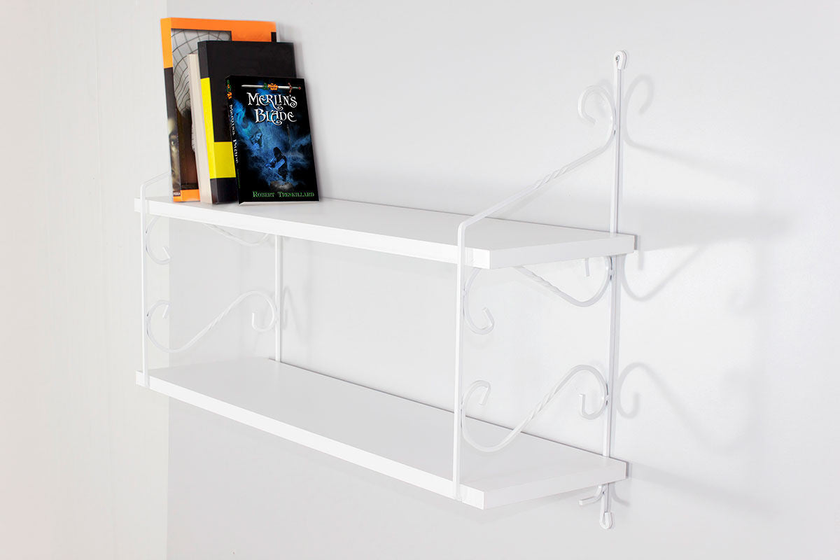 Prateleira de parede branca elegante, 72 x 51 x 20 cm | Painel de partículas 100% revestido de melamina, suporte de metal, montada | Perfeita para decoração tradicional e escolar
