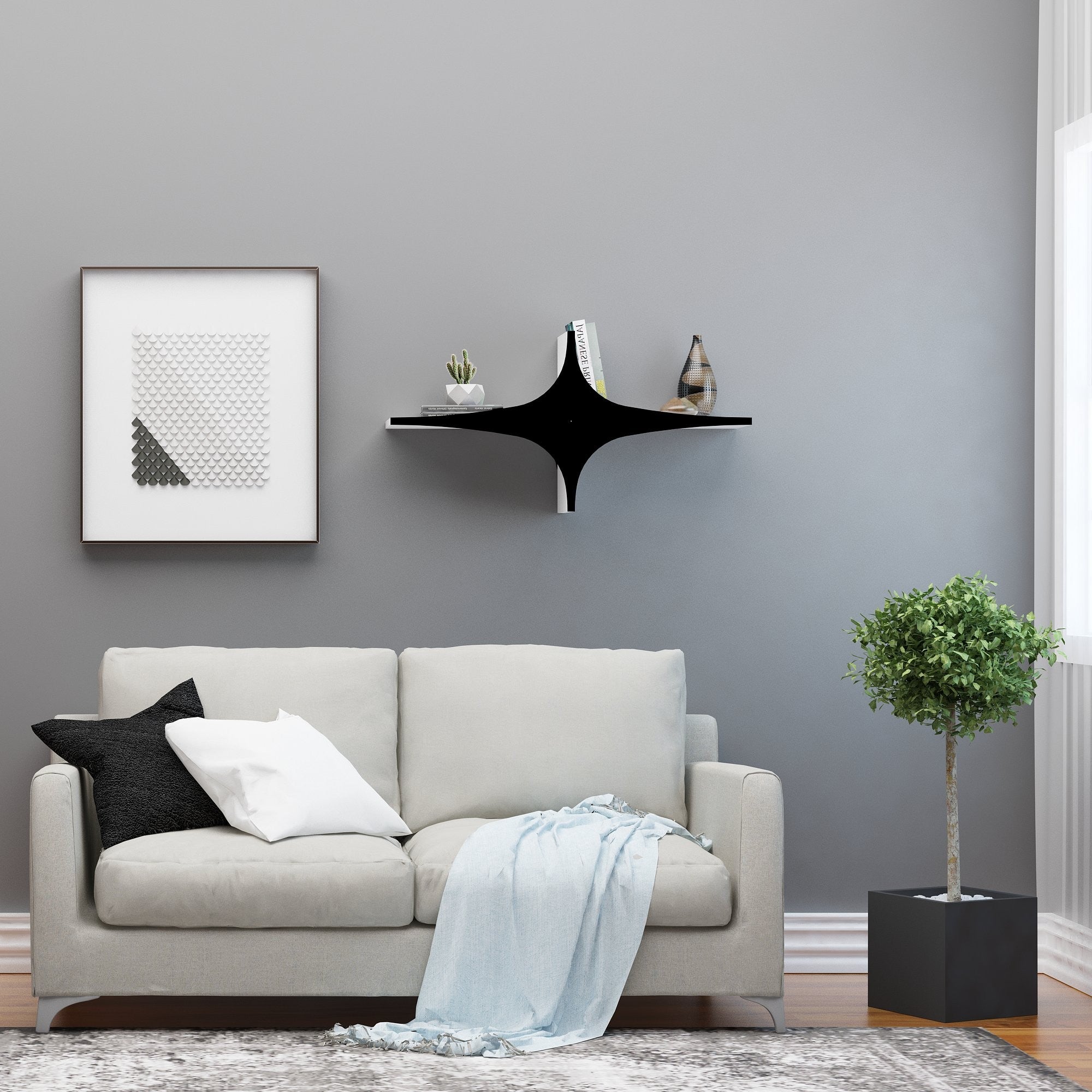 Prateleira de parede elegante, preta e branca, 90 x 45 x 20 cm | Painel de partículas 100% revestido de melamina, 18 mm de espessura | Solução de armazenamento versátil para espaços modernos
