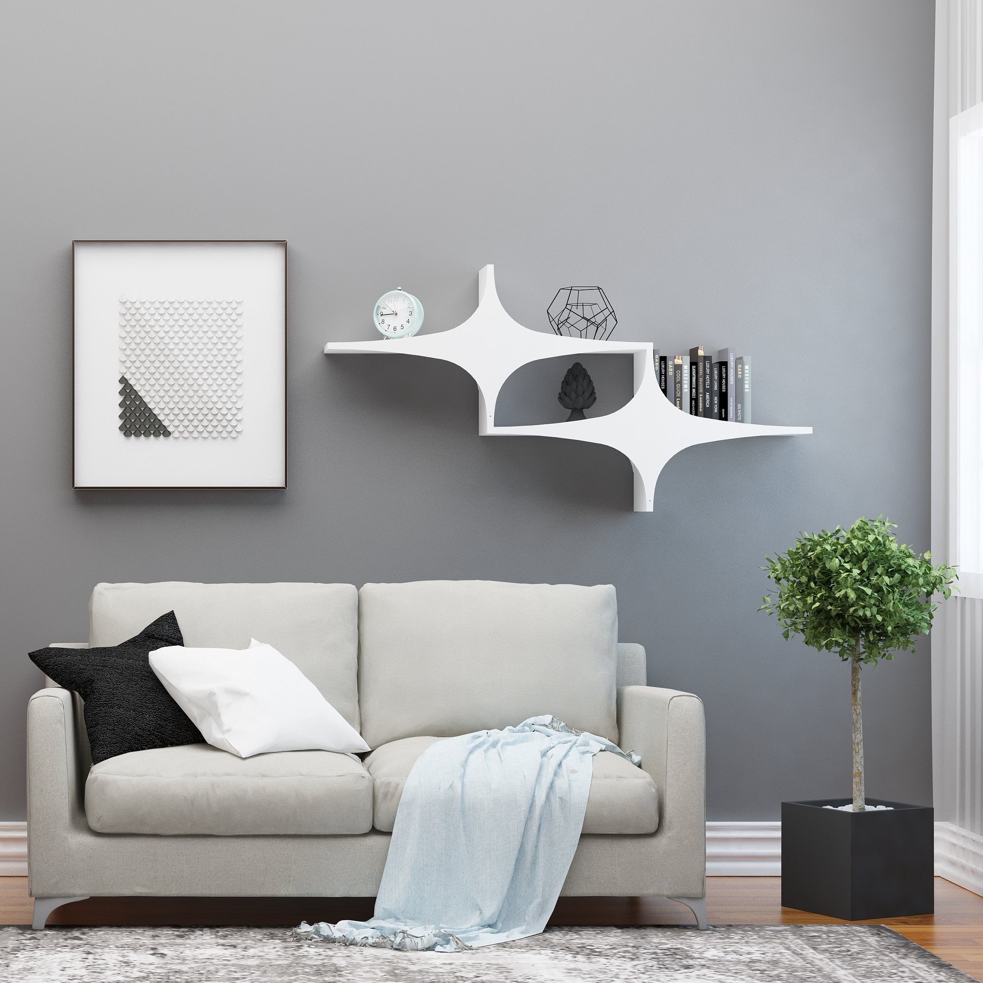Prateleira de parede elegante, branca, 135 x 69 x 20 cm | Painel de partículas 100% revestido de melamina, 18 mm de espessura | Solução de armazenamento versátil para espaços modernos