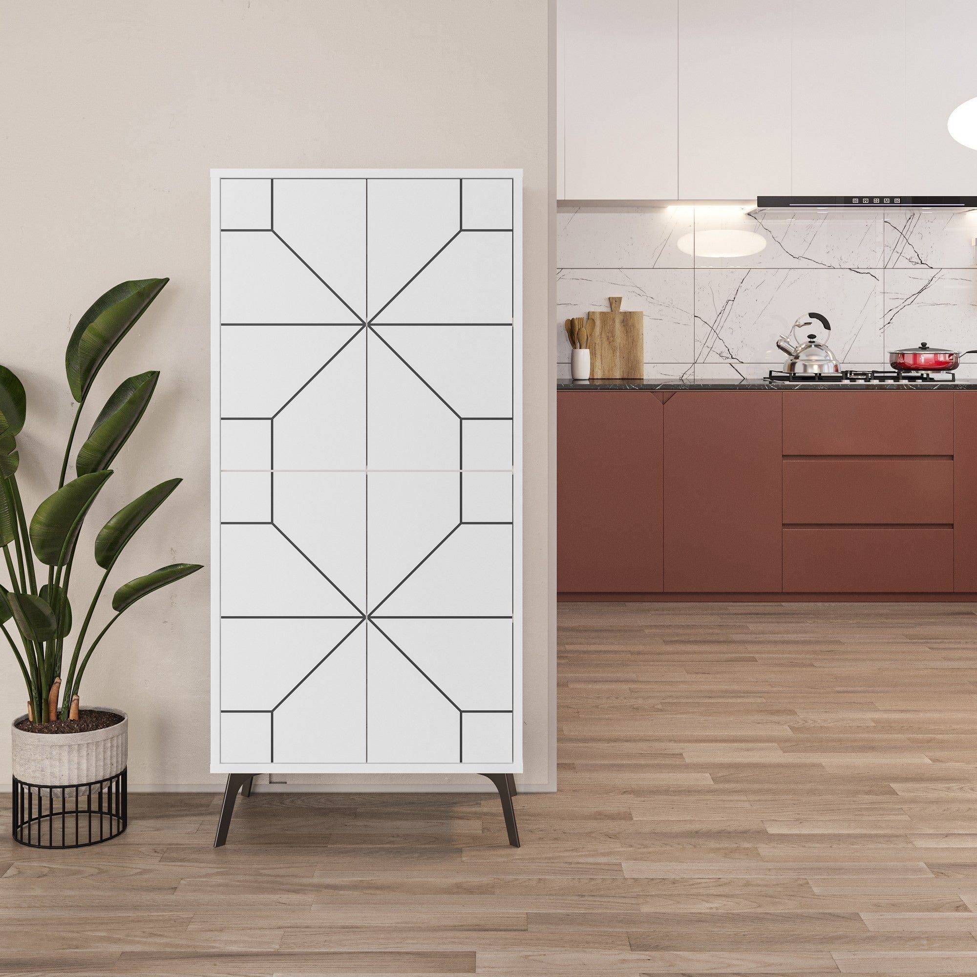 Armário multiusos – 62,6 x 136 x 35,6 cm – Branco – Painel de partículas revestido a melamina