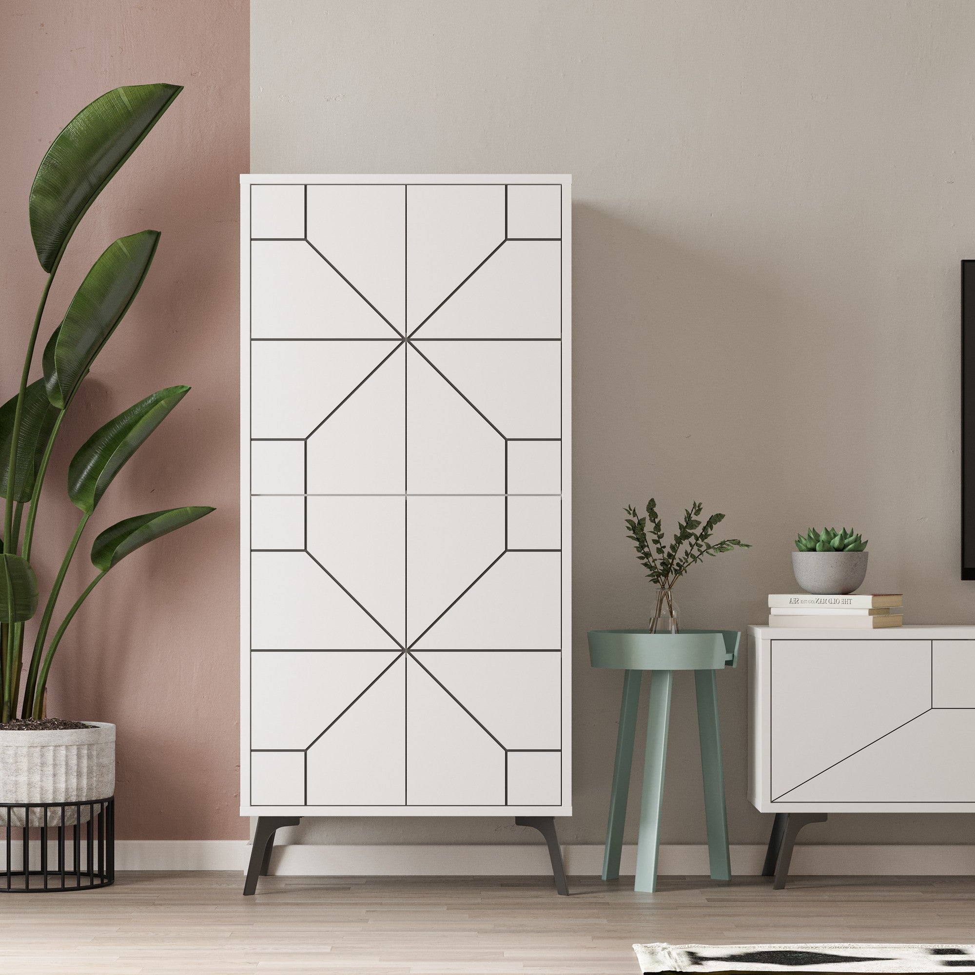 Armário multiusos – 62,6 x 136 x 35,6 cm – Branco – Painel de partículas revestido a melamina