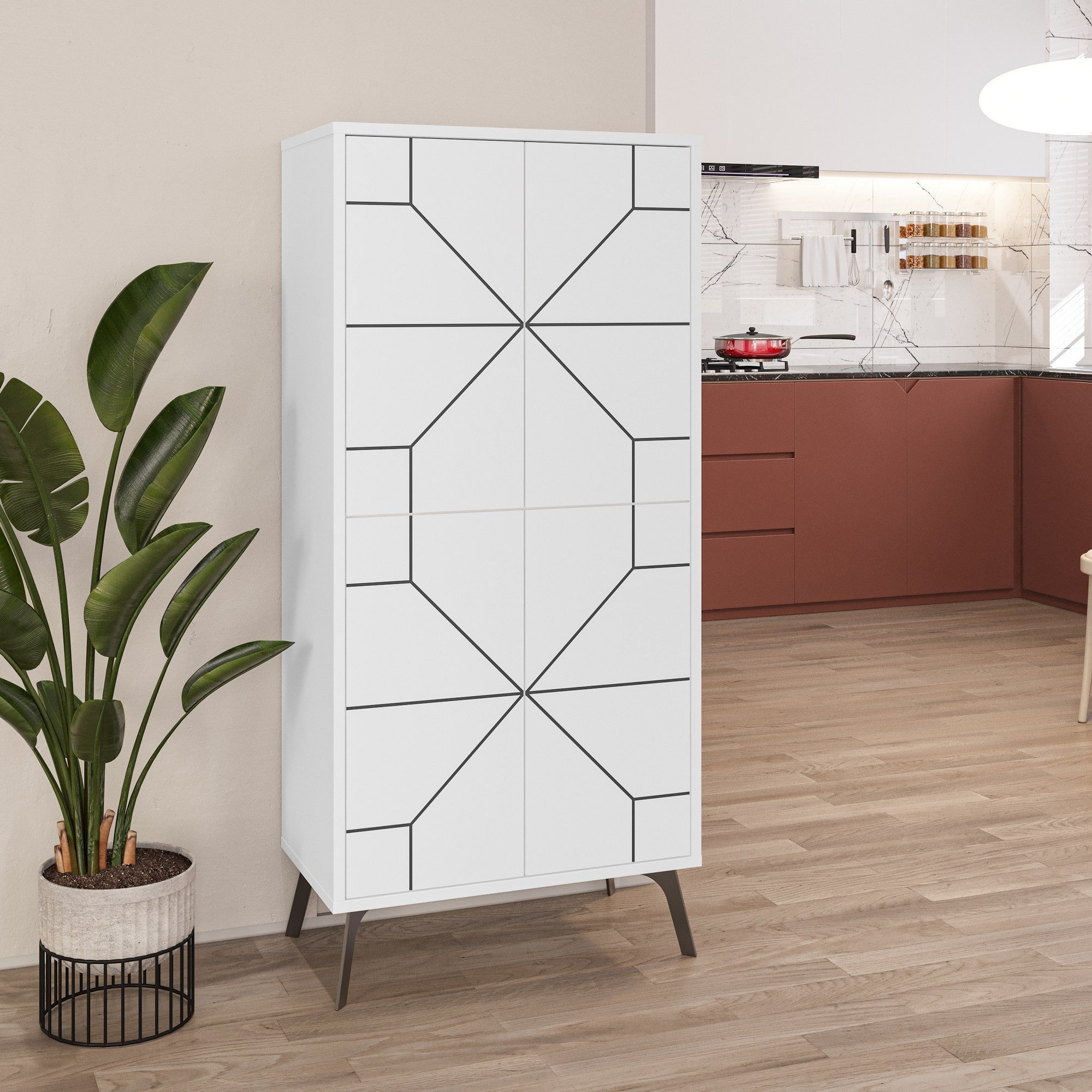 Armário multiusos – 62,6 x 136 x 35,6 cm – Branco – Painel de partículas revestido a melamina