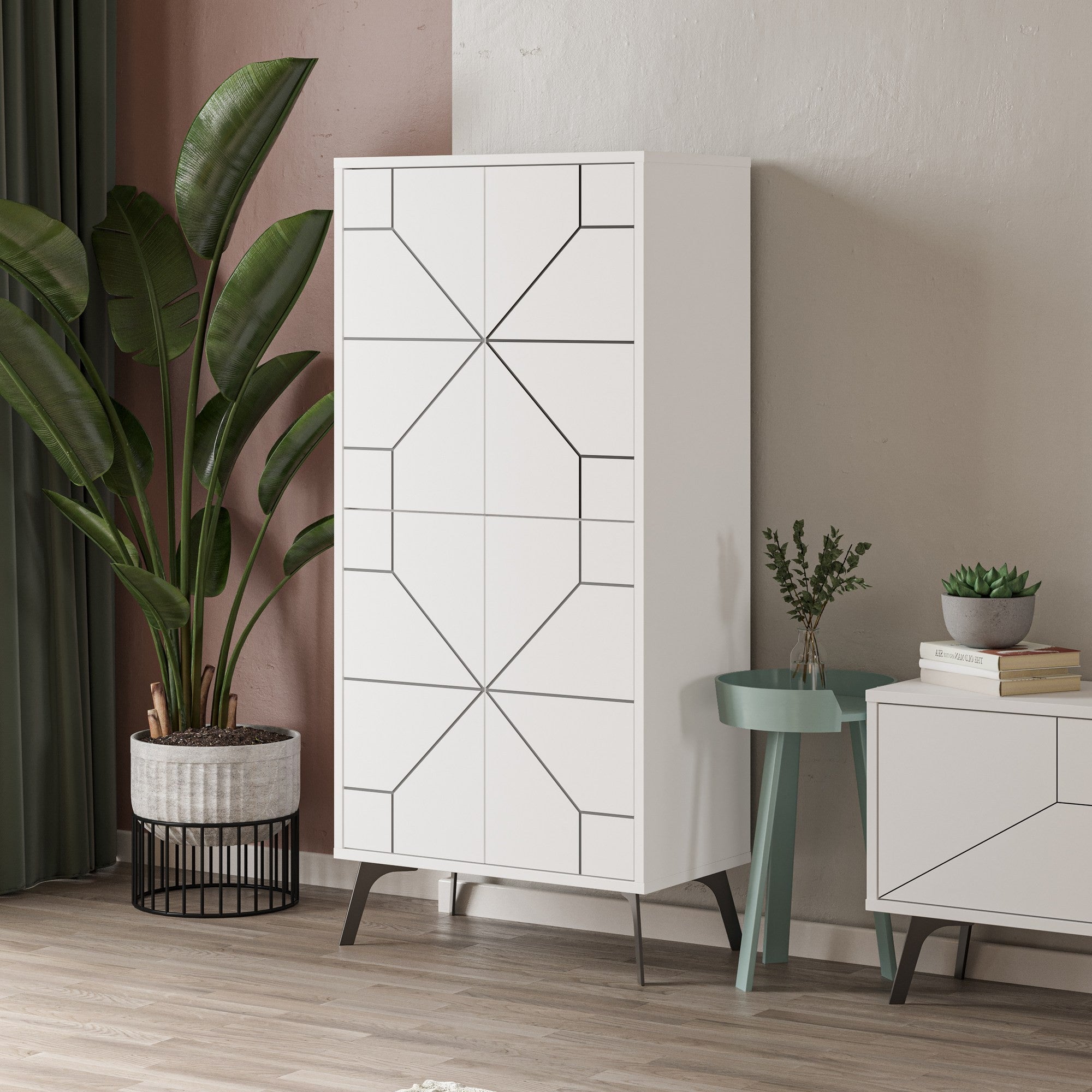 Armário multiusos – 62,6 x 136 x 35,6 cm – Branco – Painel de partículas revestido a melamina