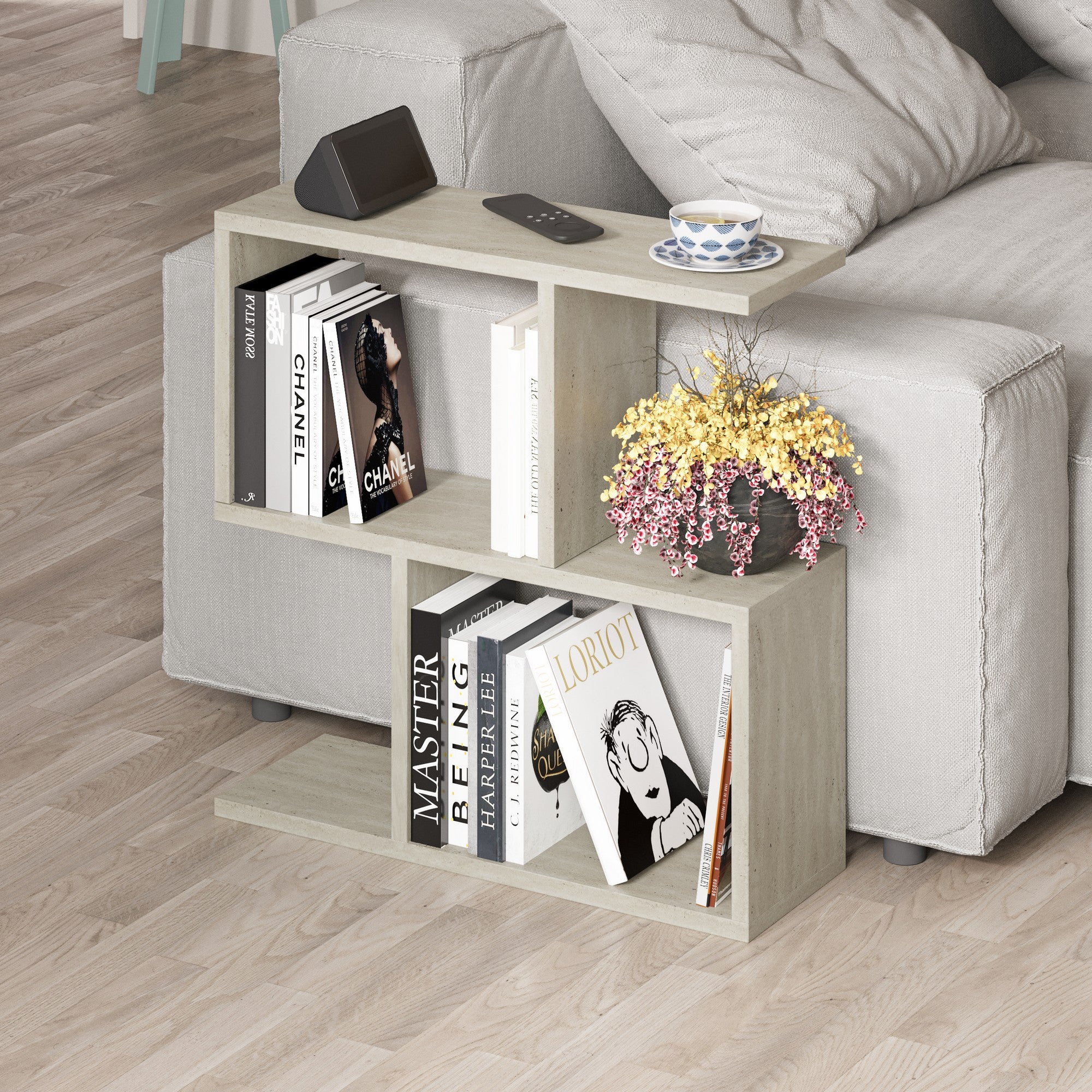 Mesa de Centro Elegante, Cor Travertino, 60 x 60 x 20 cm | Painel de Partículas 100% Revestido em Melamina, 18 mm de Espessura | Design Durável e Elegante para Espaços Modernos