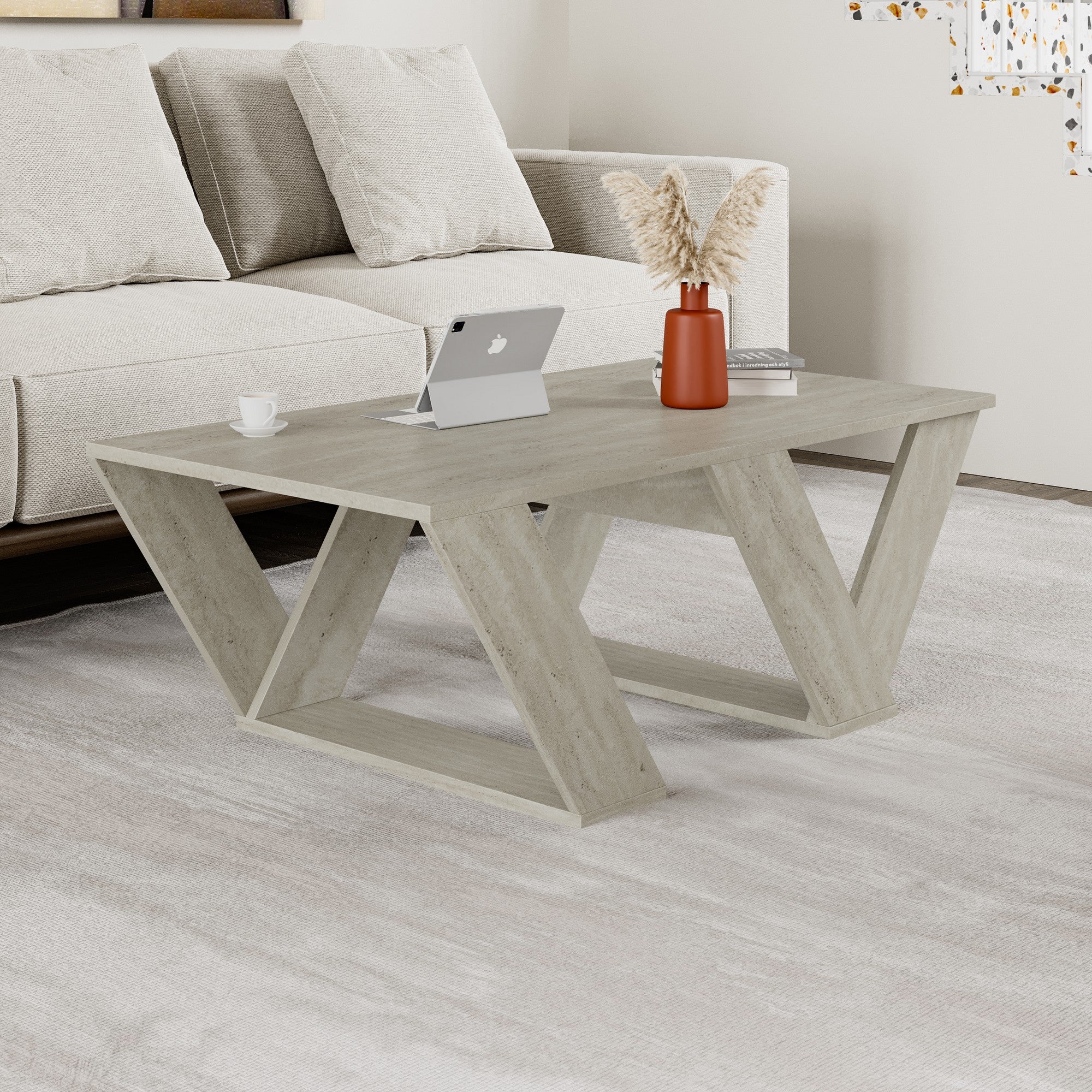 Mesa de Centro Travertino 110cm - Design Moderno com Revestimento Melamínico Resistente