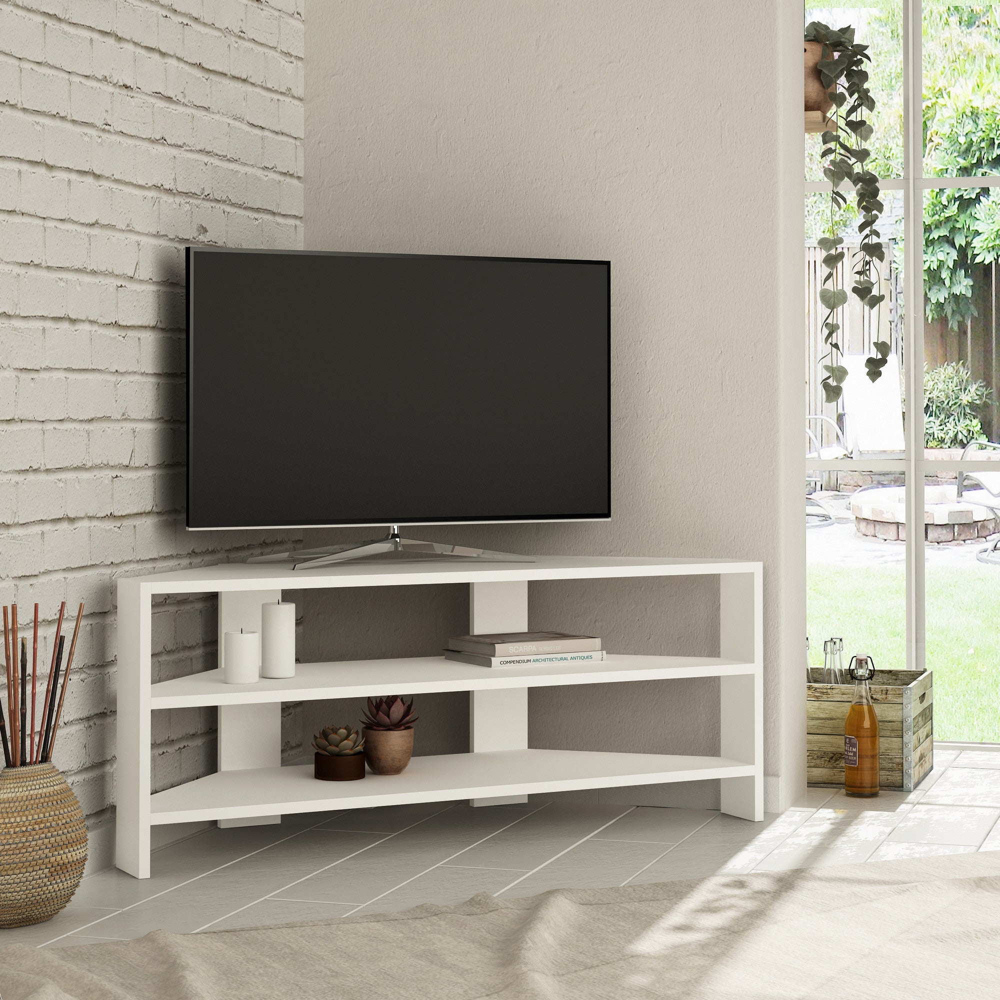 Suporte de TV moderno branco, 110 cm | Painel de partículas 100% revestido em melamina, 18 mm de espessura | Montável na parede, várias prateleiras, design elegante e funcional