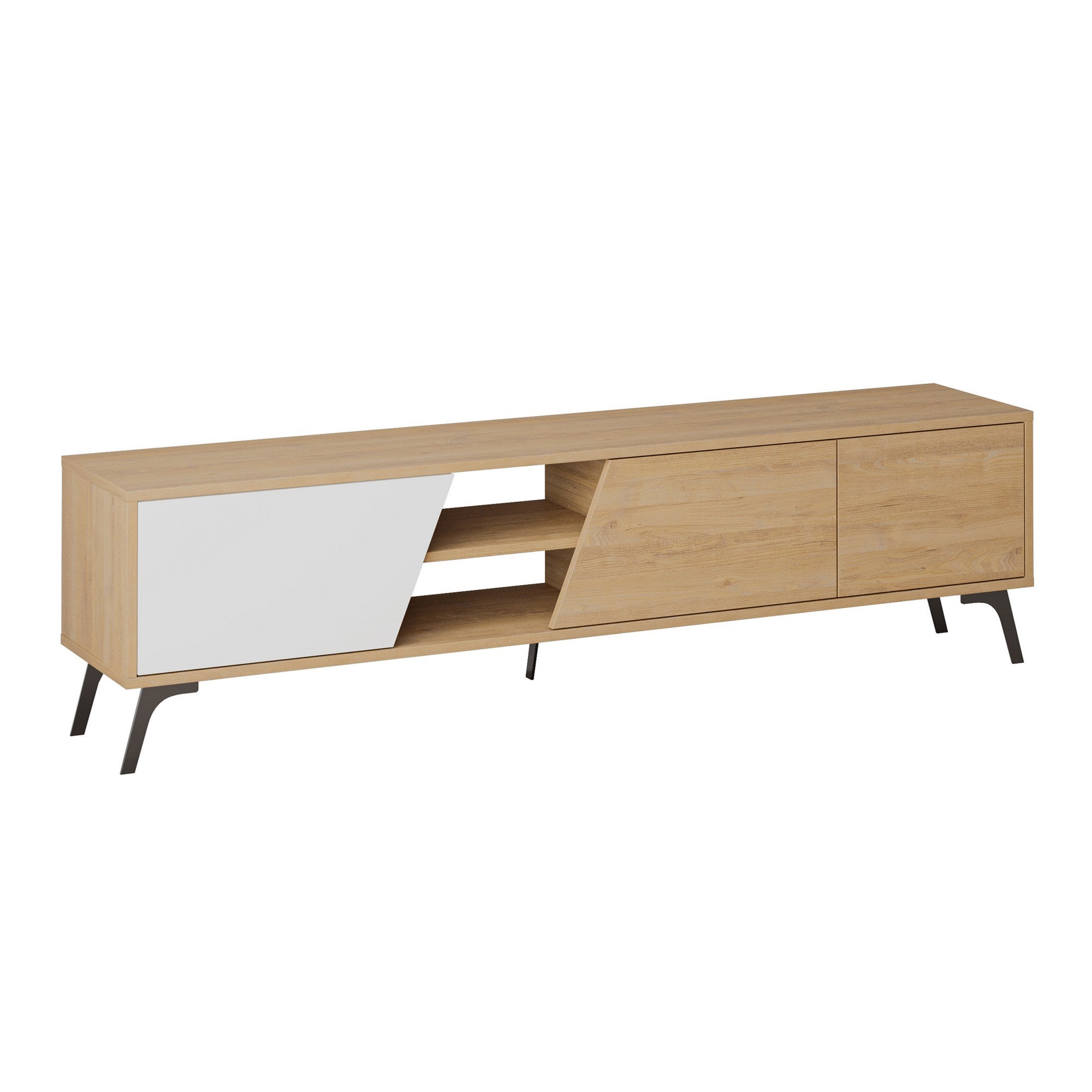 Suporte de TV elegante, carvalho e branco, 180 x 48 x 35,6 cm | Painel de partículas 100% revestido de melamina, 18 mm de espessura | Dobradiças de fechamento suave, design moderno para sala de estar