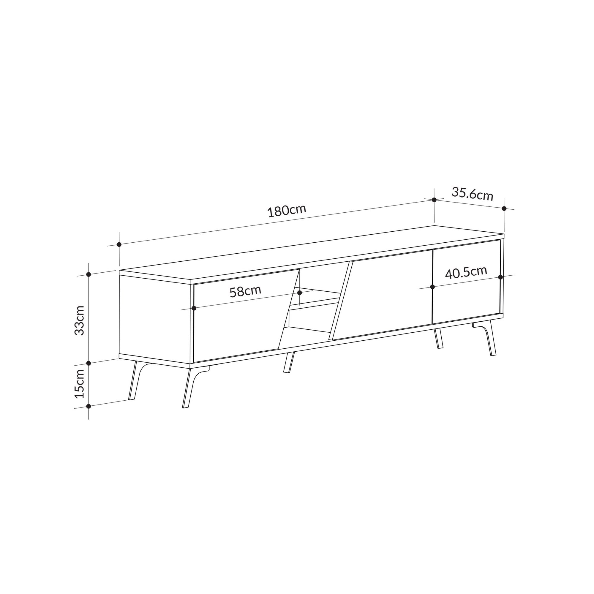 Suporte de TV elegante, carvalho e branco, 180 x 48 x 35,6 cm | Painel de partículas 100% revestido de melamina, 18 mm de espessura | Dobradiças de fechamento suave, design moderno para sala de estar
