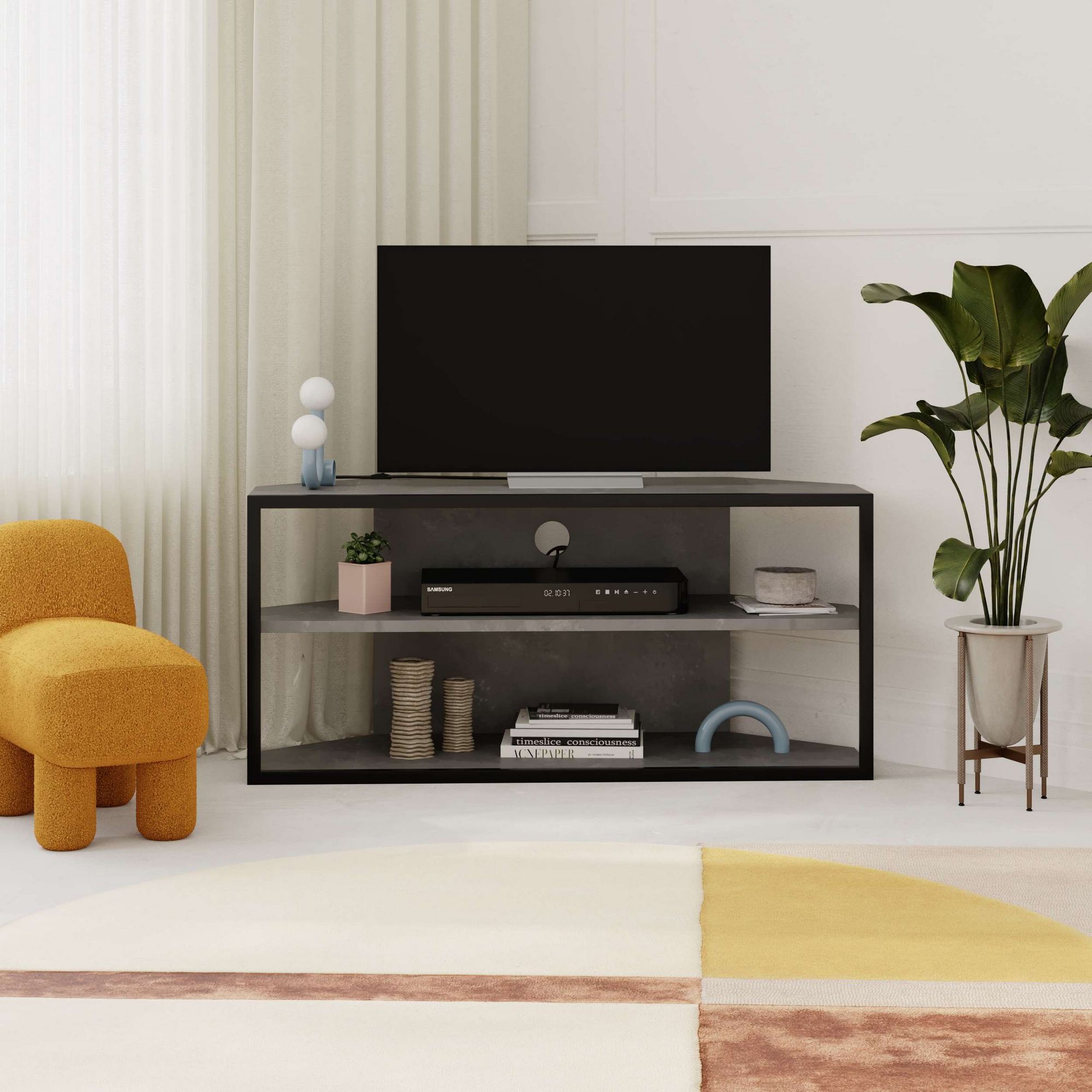 Móvel de TV – 98 cm x 45 cm x 37 cm – Cinzento Retro – Painel de partículas revestido a melamina